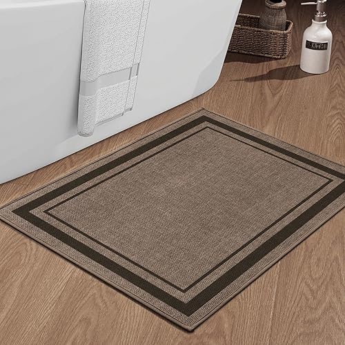 Miniatura 11 de chakme Juego de 2 alfombras de baño ultrafinas, absorbentes, antideslizantes, lavables a máquina, color beige oscuro, 17 x 24 pulgadas + tapete para