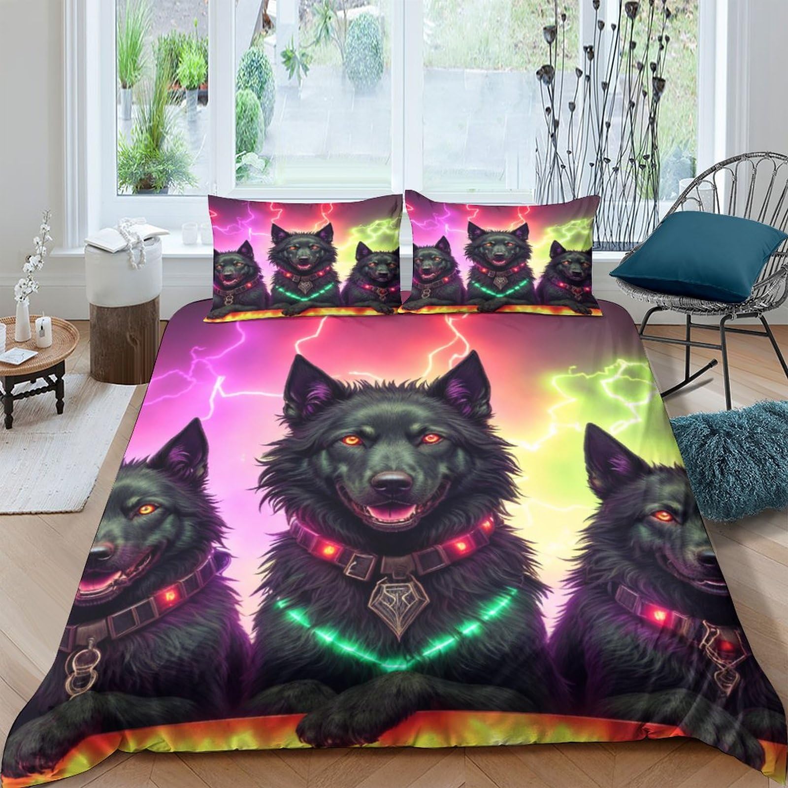 Housse de couette chien méchant 220x240 sans repassage parure lit microfibre King