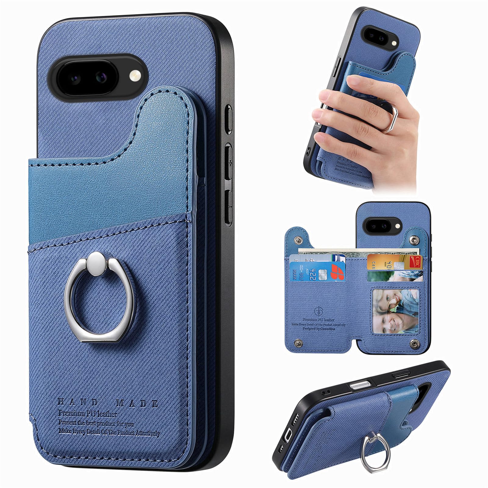 Google Pixel 9a ケース 手帳型 Pixel9a スマホケース グーグルピクセル9a ケース リング付き googleピクセル9a 携帯ケース 耐衝撃 ピクセル9a 手帳型ケース 背面 カード収納 ぐーぐるぴくせる9a スマホカバー 財布型 カメラ保護 スタンド機能 PUレザー 薄型 RFIDブロッキング 360°回転 TPU全面保護 おしゃれ ブルー
