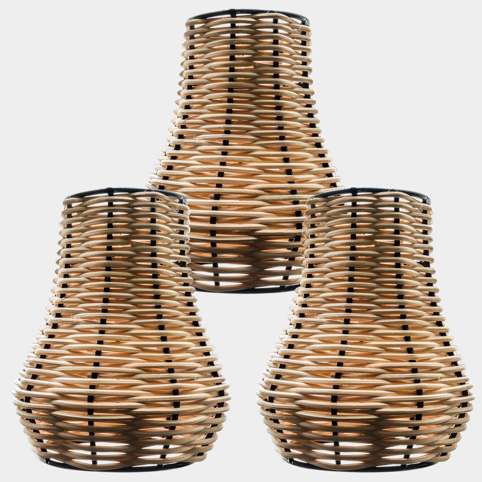 Juego de 3 pantallas de ratán, para mesa, apliques de pared, lámparas colgantes tejidas de ratán bohemio, pantalla de repuesto para sala de estar, cocina, comedor, dormitorio, tonos tradicionales