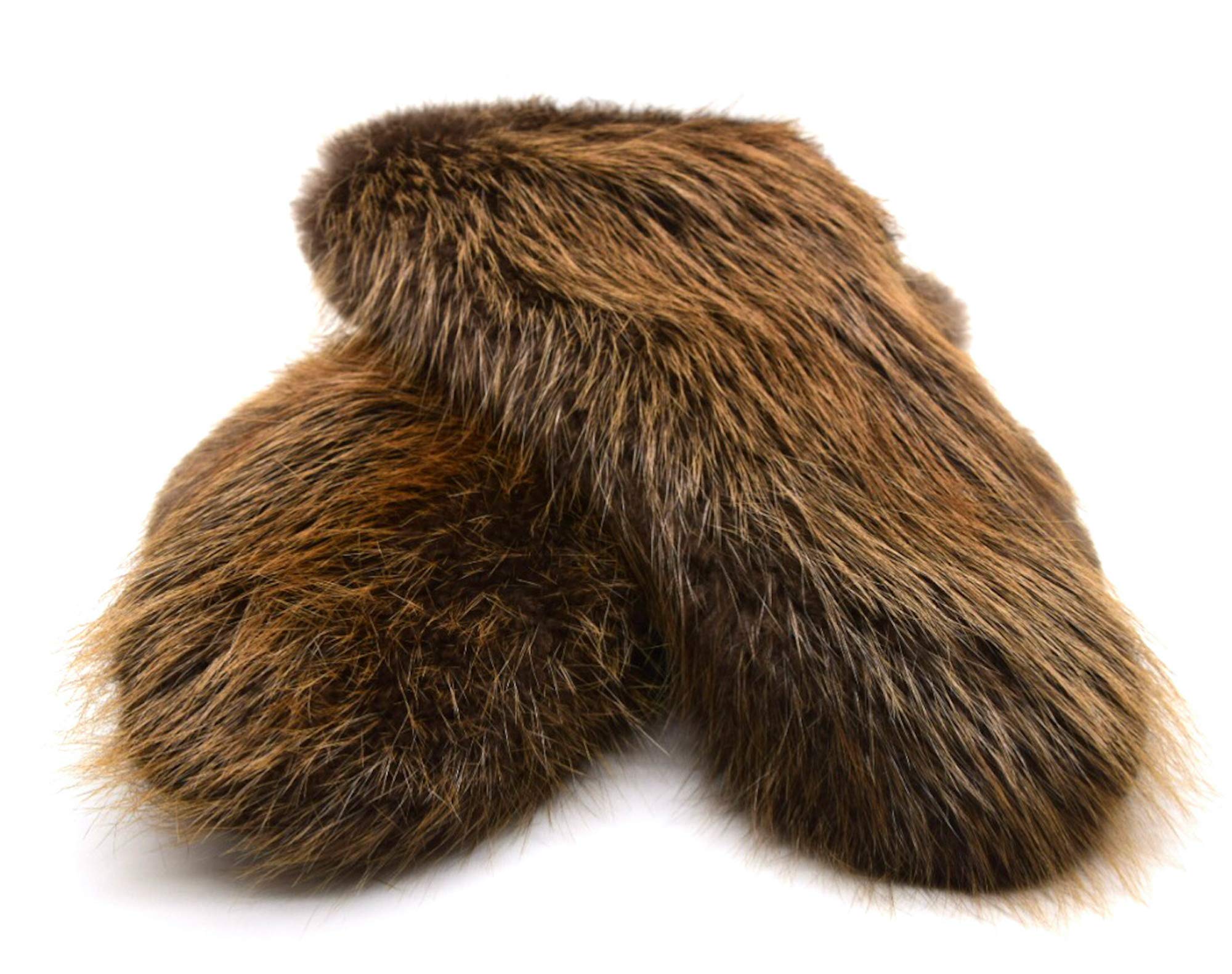 Generisch Herren Fäustlinge aus echtem Biberfell mit Lederhandfläche, geschorener Biberfell-Isolierung und Fleecefutter, 36 cm