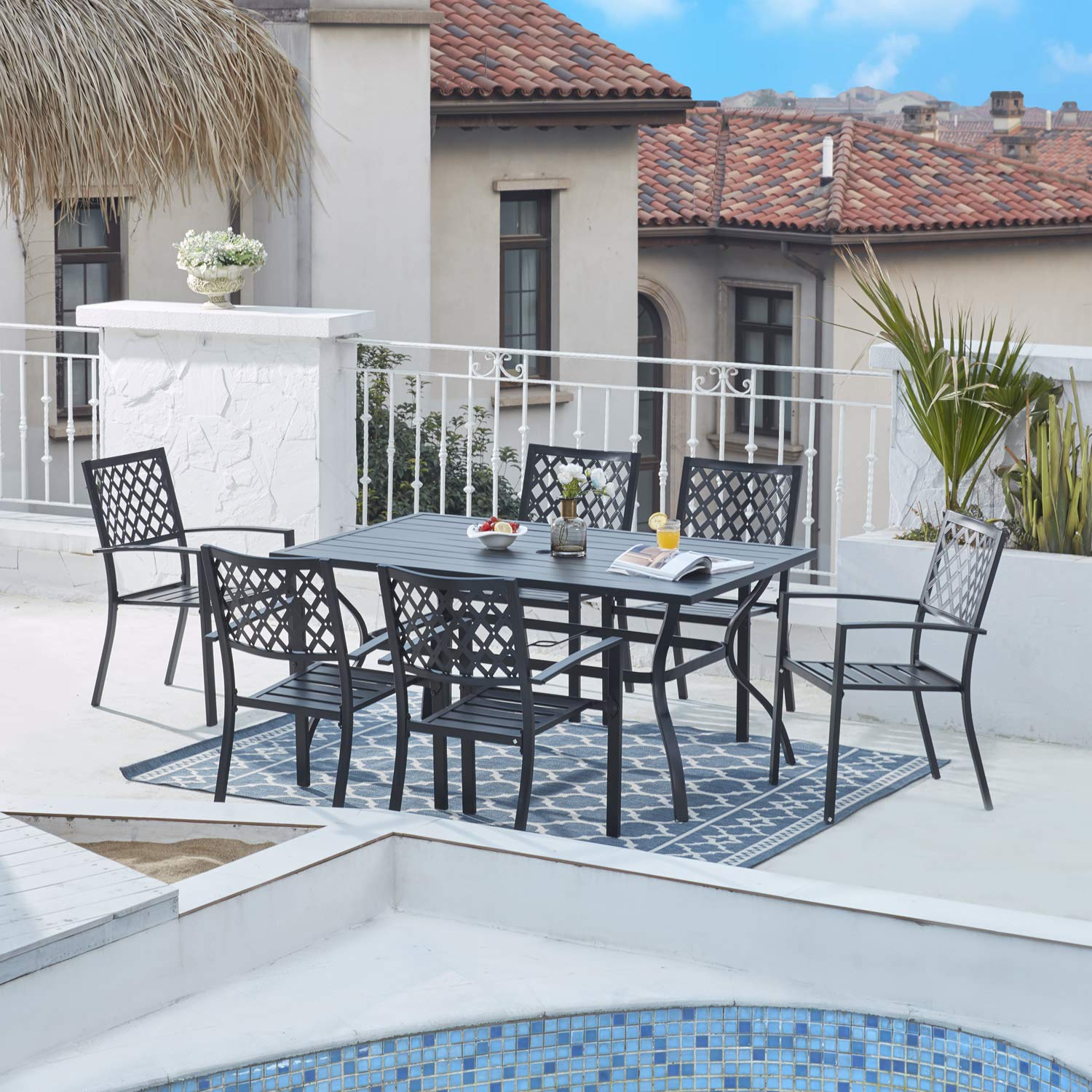 Buy VICLLAX 7 Piece Patio Dining Set, 6 Stackable Patio Dining Chairs