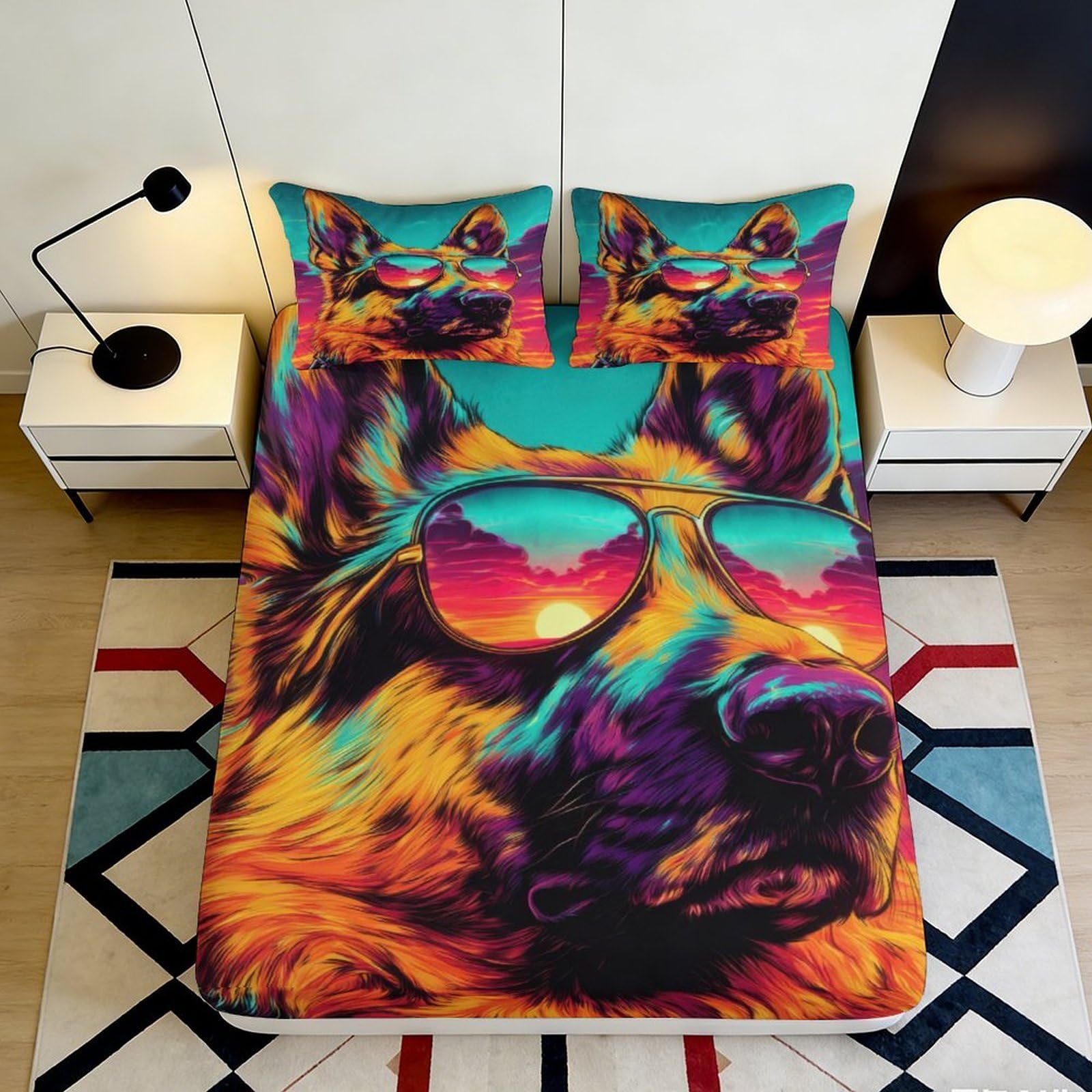 Dhbaneiok Style-6 3D Printed Cool Dog Fitted Sheet Microfiber Vibrant Sunglasses Bed Cover For Bedroom Dorm Mattress Protection Decor 90X200x25cm