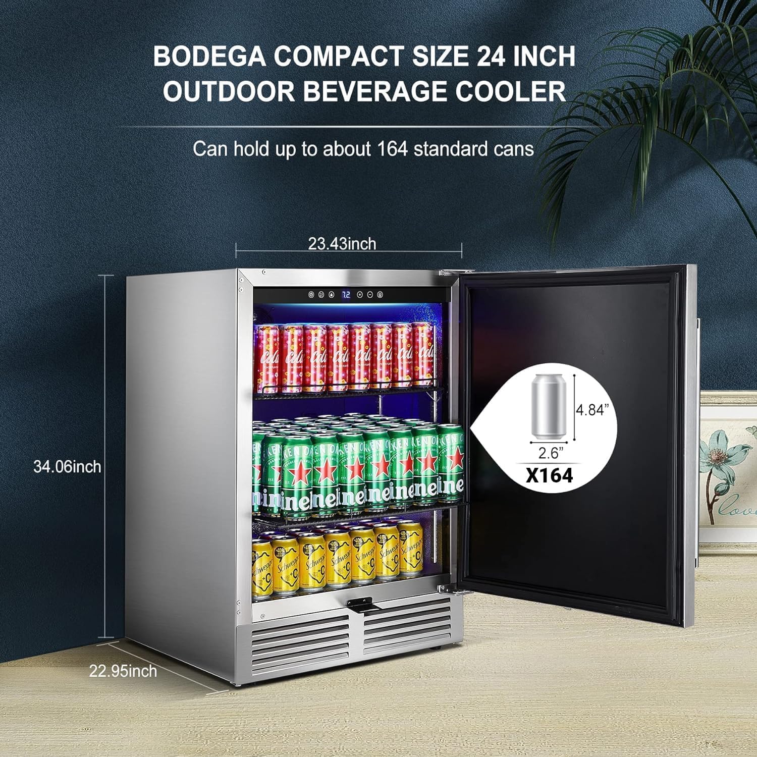 BODEGA 24 Inch Beverage Fridge under Counter, Outdoor Refrigerator for Patio and Deck Weatherproof, Stainless Steel Beverage Cooler for Soda, Beer, Holds 164 Cans