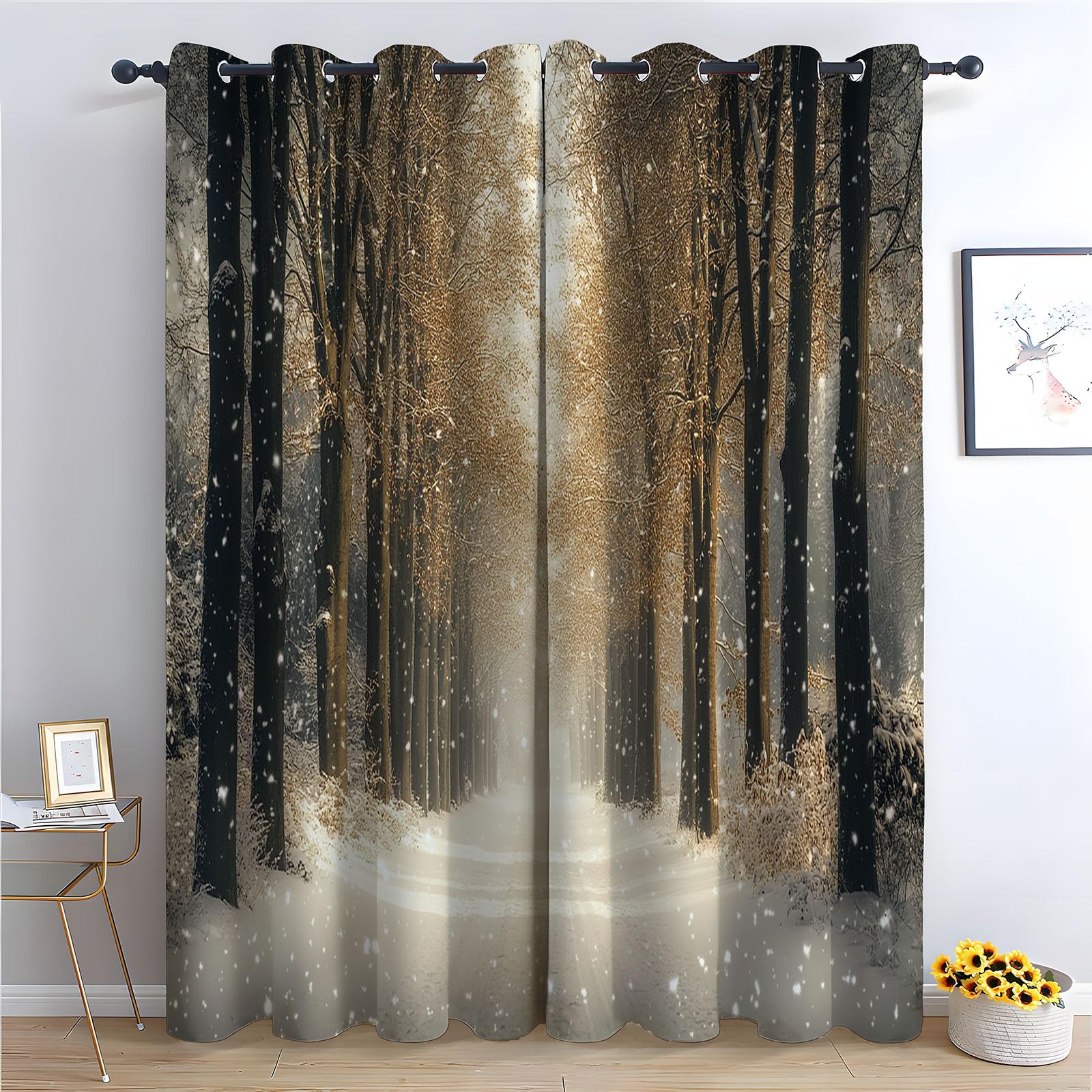 WQBQKKX Green Plant Curtains Vintage Black out Curtains Watercolor Botanical Flower Print Pattern Window Drapes for Bedroom-52 W x 84" L (Pack of 2)