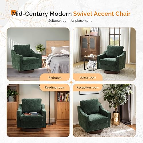 Miniatura 8 de VINGLI Silla giratoria Mid-Century moderna, sillón tapizado en 360, sofá para el hogar con brazos de oruga para sala de estar, dormitorio, sala de