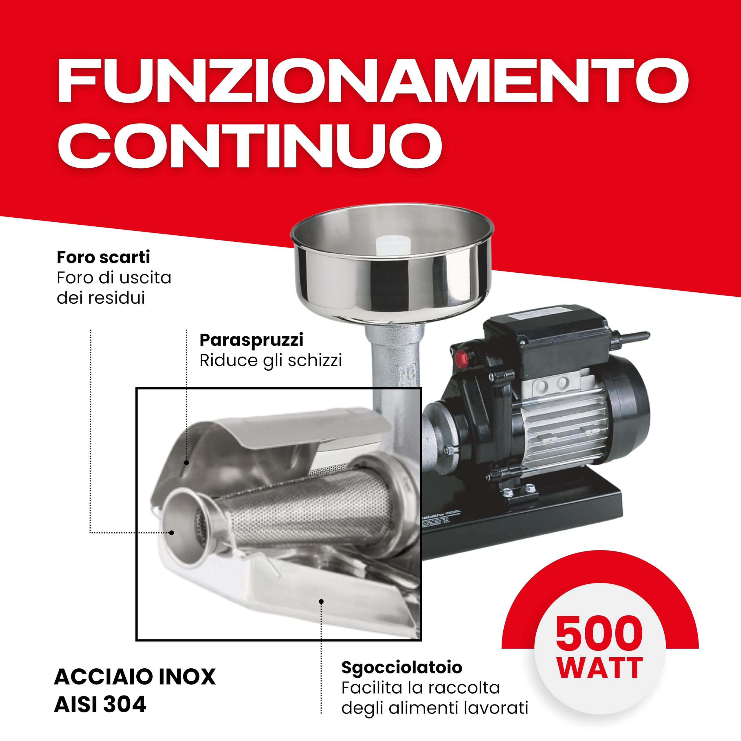 Reber Spremipomodoro Elettrico N.5 500W per Salsa di Pomodoro e Conserve | per Marmellate e Succhi di Frutta, Produzione fino a 340 Kg/h, Accessori in Acciaio Inox, Motore a Induzione per Uso Continuo