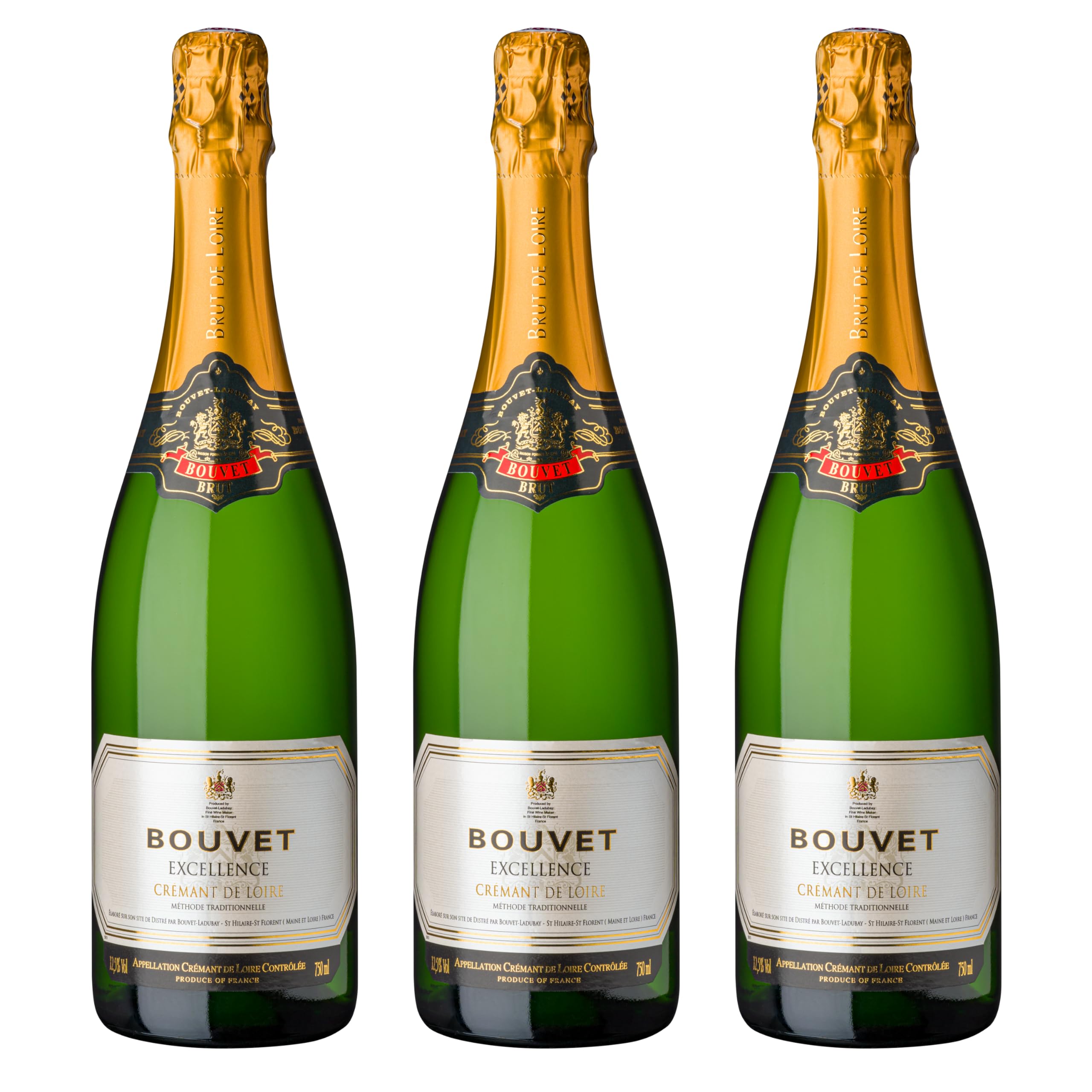 Bouvet Excellence Crémant de Loire Brut - Klassische Flaschengärung – Chenin Blanc Chardonnay – Cremant Ideal als Geschenk - 3 x 0.75 L