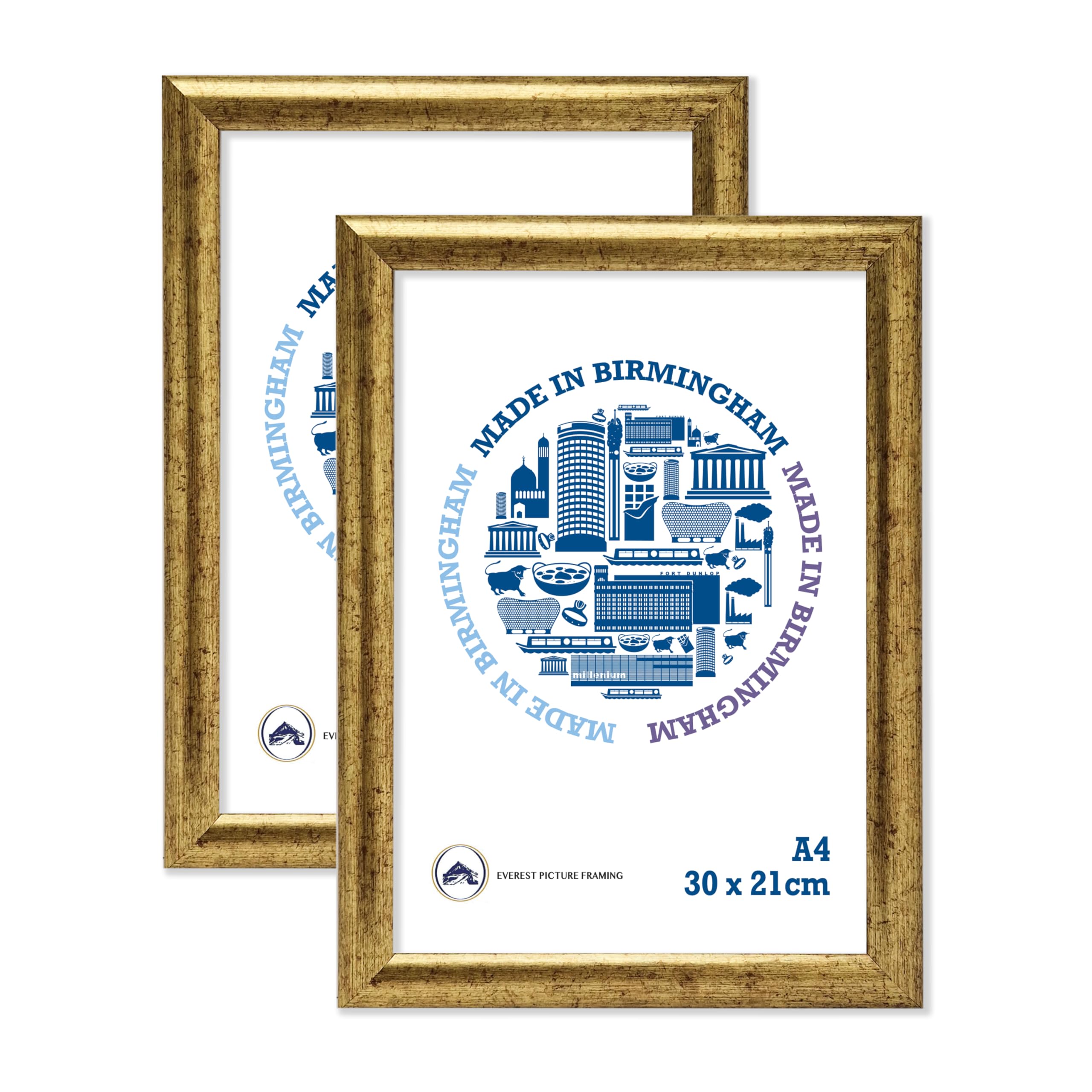 Everest Picture Framing Ltd Gold A4 Document Frame In Set Of 2, Certificate Photo Frame 21X29.7 Cm, Frame A4 Portrait And Landscape, Table Top And Wall Mountable(Gallery )