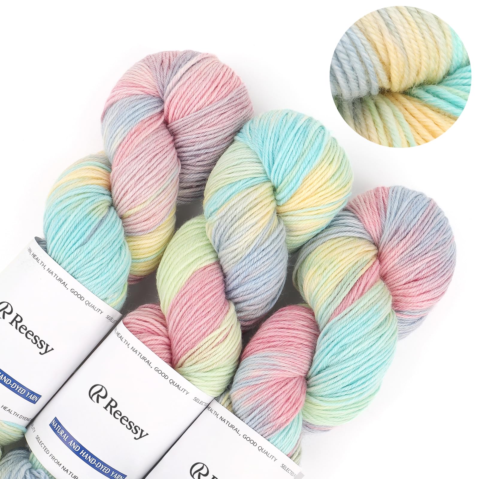 Reessy Crochet Yarn DK, 3 Pack 300g Cashmere Yarn for Crocheting-Rainbow