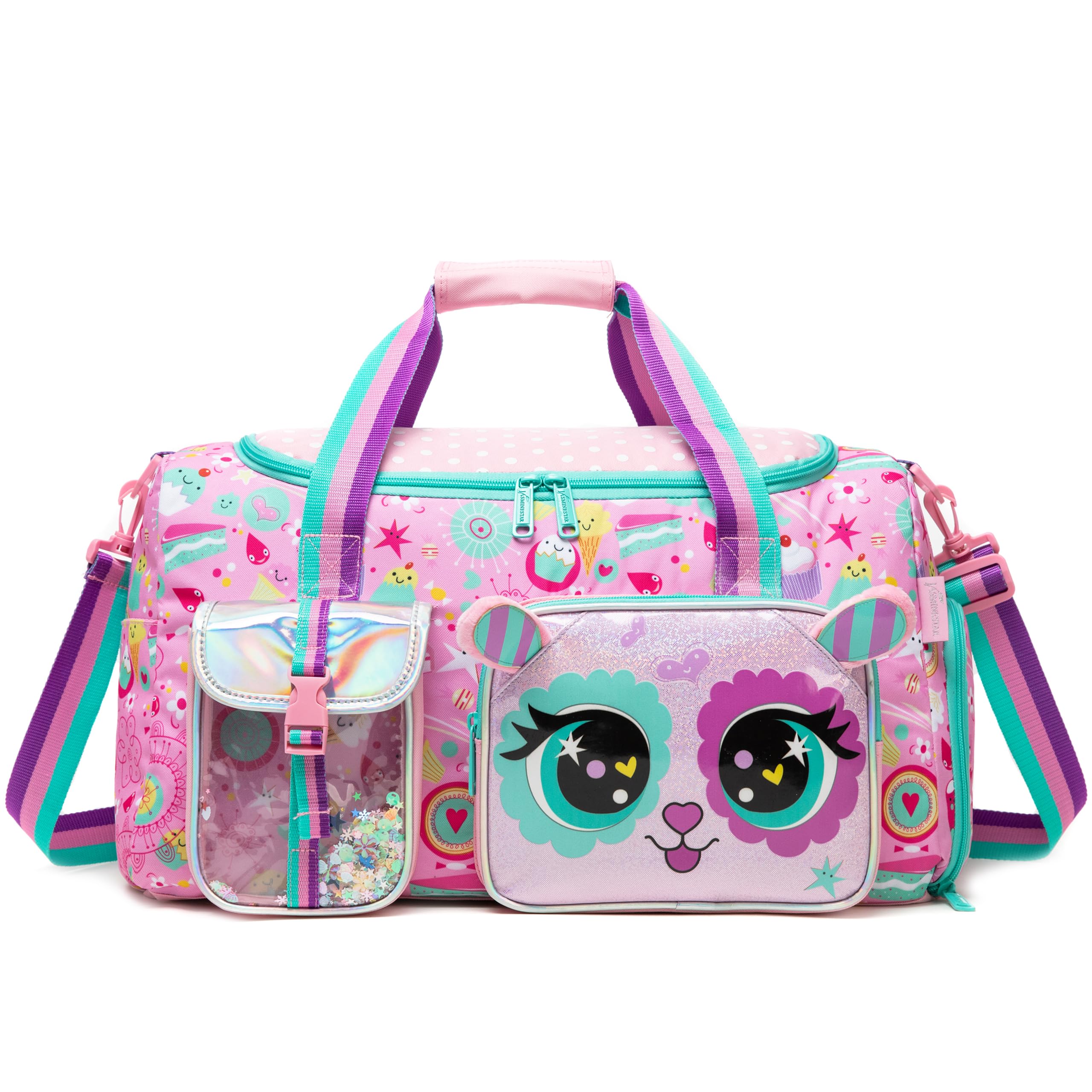 HTgroce Kids' Sports Bag, Cat Pink Blue, Animal Print, 50.8 x 27.9 x 20.8 cm, Nylon, Zipper Closure, Adjustable Nylon Strap, Handles, Duffel Bag