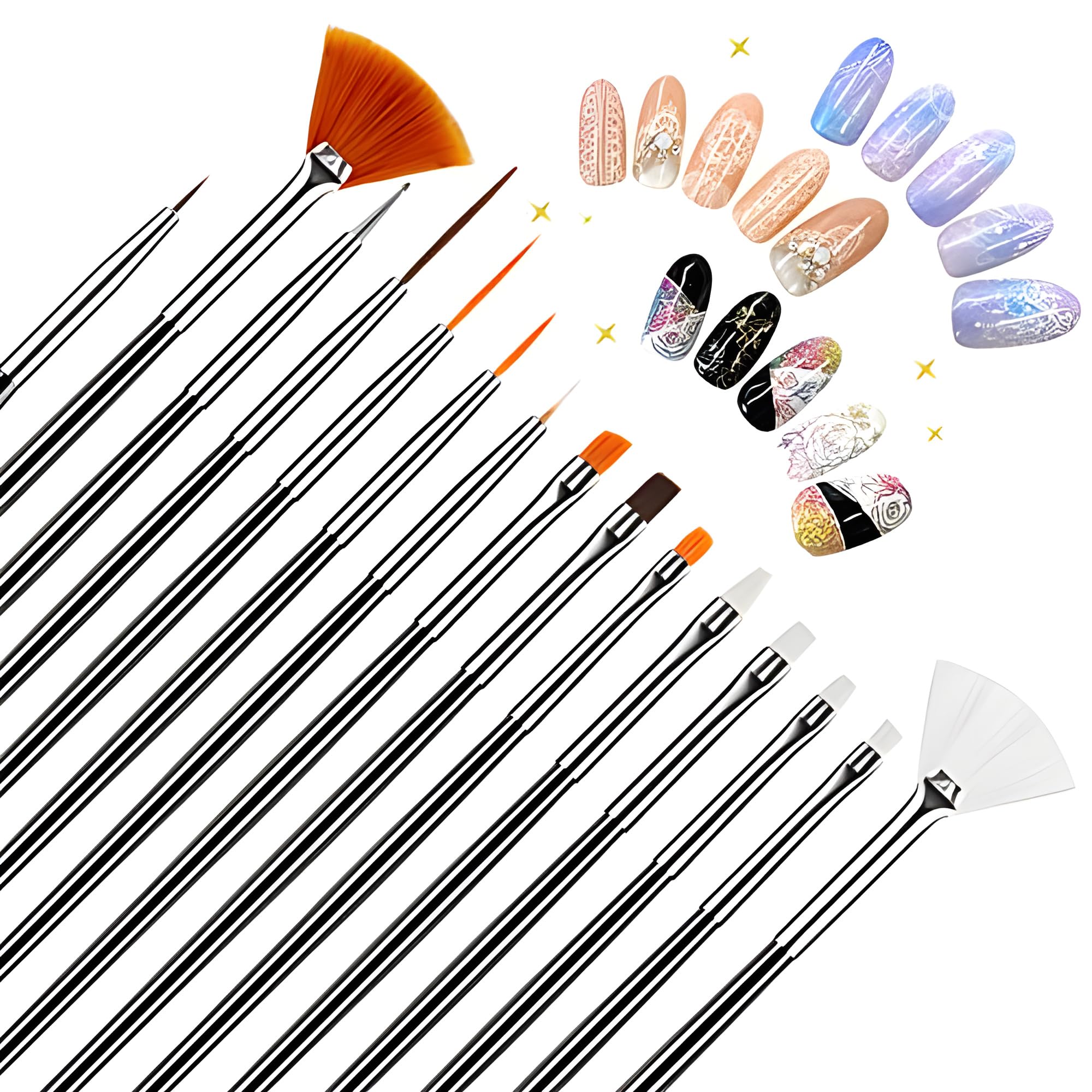 JacobsParts 20-Piece Professional Nail Art Brushes Set, Dotting Tools, Dust Brush, Nail Drawing Pen for Perfect Manicure and Detailed Designs (Pink)