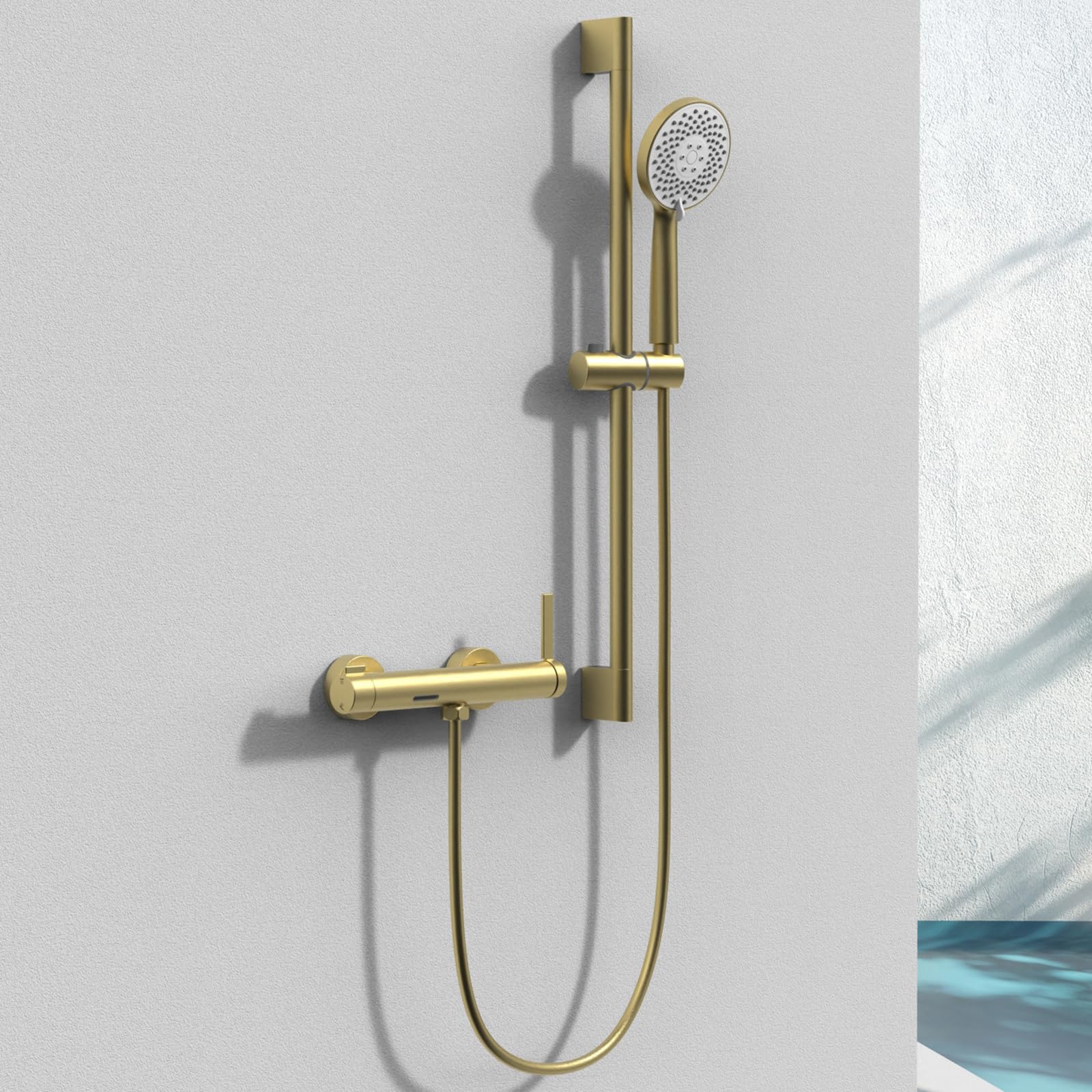 Grifo Mezclador de Bañera Y Ducha con Efecto Cascada 3 Modos de Agua Caliente Y Fría Monomando Acabado En Latón Cepillado Dorado