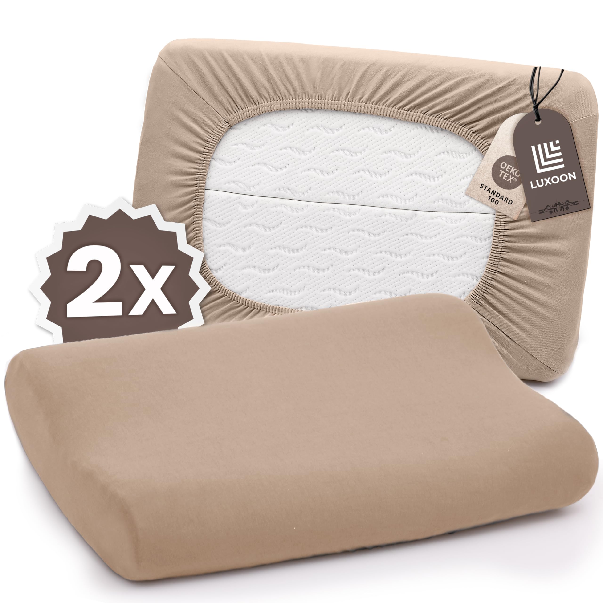 Luxoon Kissenbezug für Gesundheitskissen – 95% Baumwolle / 5% Elasthan, Atmungsaktiv und Hautfreundlich, Waschbar, Für Komfort und Hygiene 2er Pack 30-45 x 50-65 cm, Sand