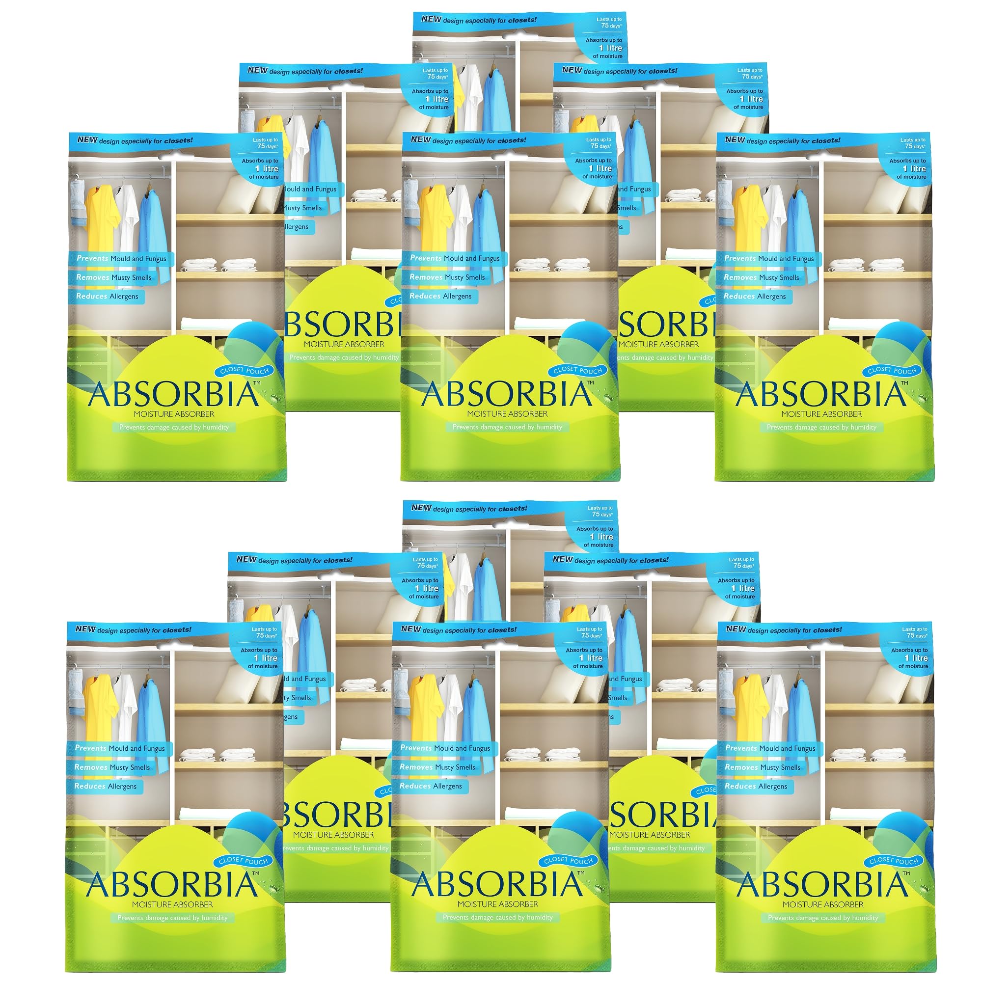 Absorbia Moisture Absorber| Absorbia Hanging Pouch - Pack of 12, Absorbs 1000ml each, Dehumidifier for Wardrobe, Closet & Bathroom| Keeps Clothes Fresh|Fights Against Moisture, Mould & Musty Smells-image-6