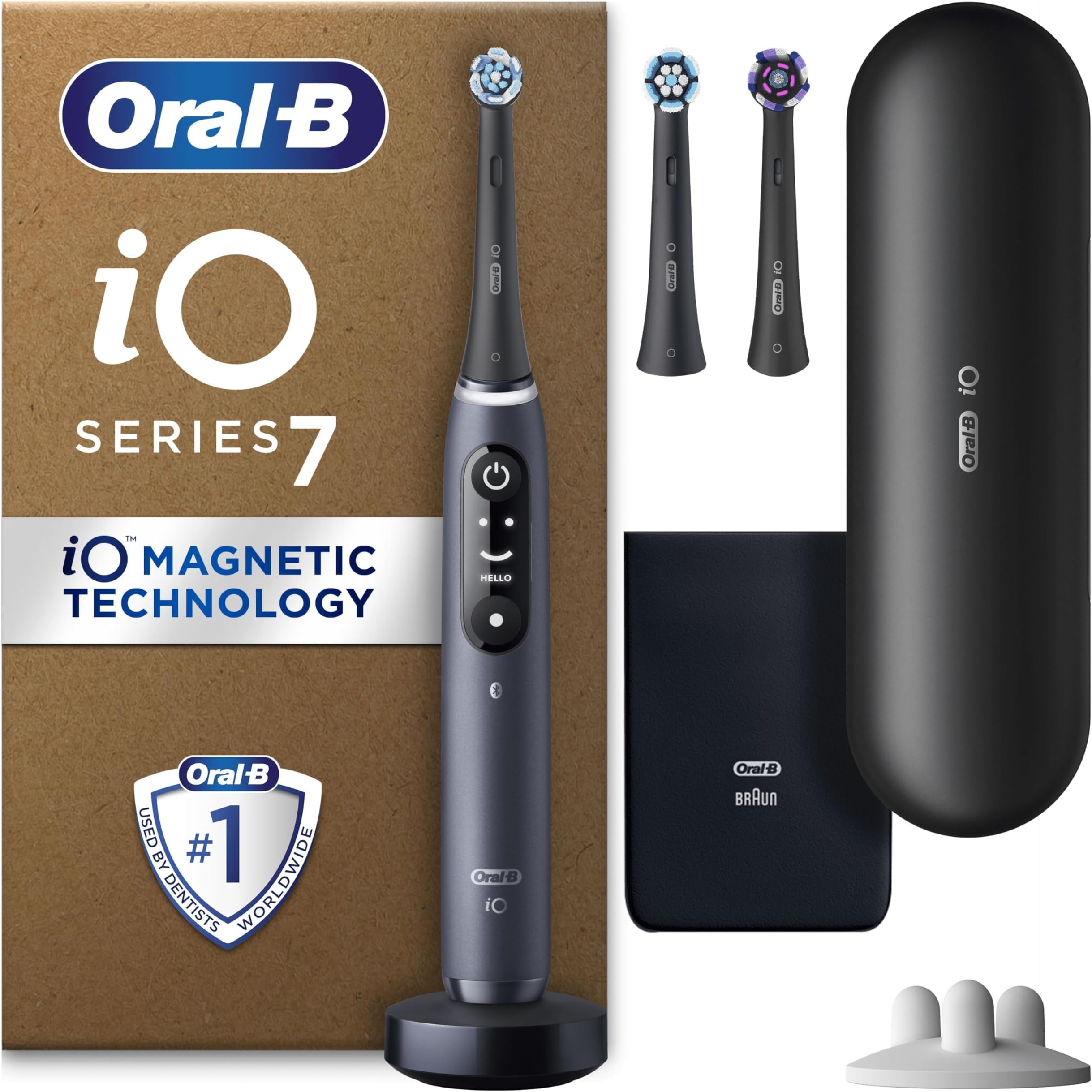 iO7 Electric Toothbrushes For Adults, App Connected Handle, 3 Toothbrush Heads, Travel Case & Toothbrush Head Holder, 5 Modes with Teeth Whitening, Black