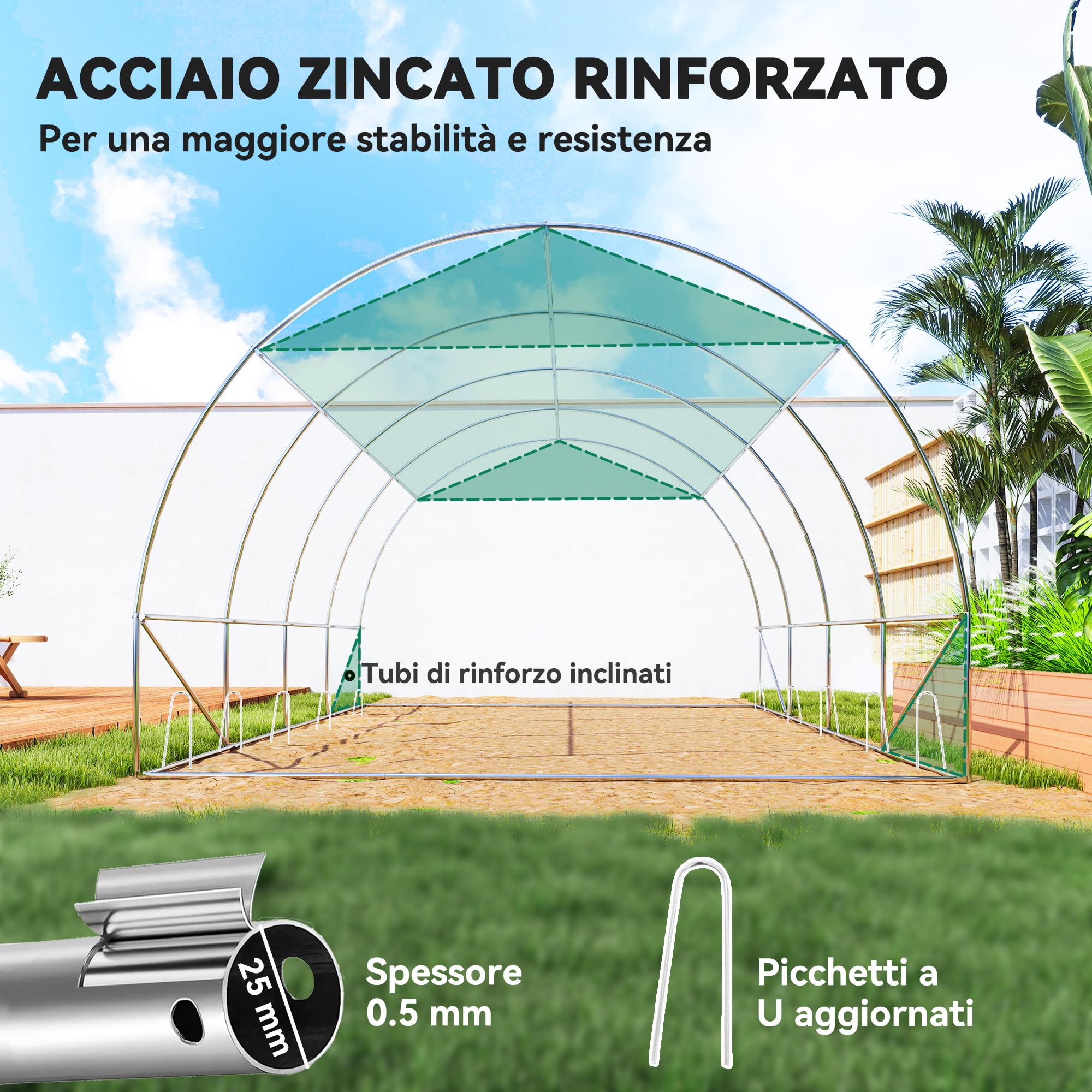 Outsunny Serra da Giardino a Tunnel 4x3x2 m con Rete Ombreggiante, Serra per Orto 8 Finestre, 2 Porte e Pareti Laterali Avvolgibili, Struttura in Acciaio e Copertura PE, per Verdure Fiori, Verde