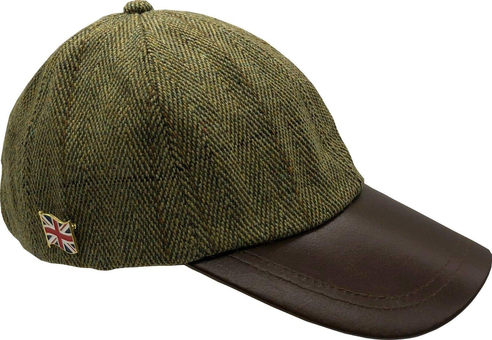 Nicky Adams Countrywear Men's Light Sage Tweed Baseball Cap With Waterproof Leather Peak | Stylish Outdoor Cap For | Teflon-Coated Wool | Made In Uk | Ideal For Fishing, Hunting And Hiking