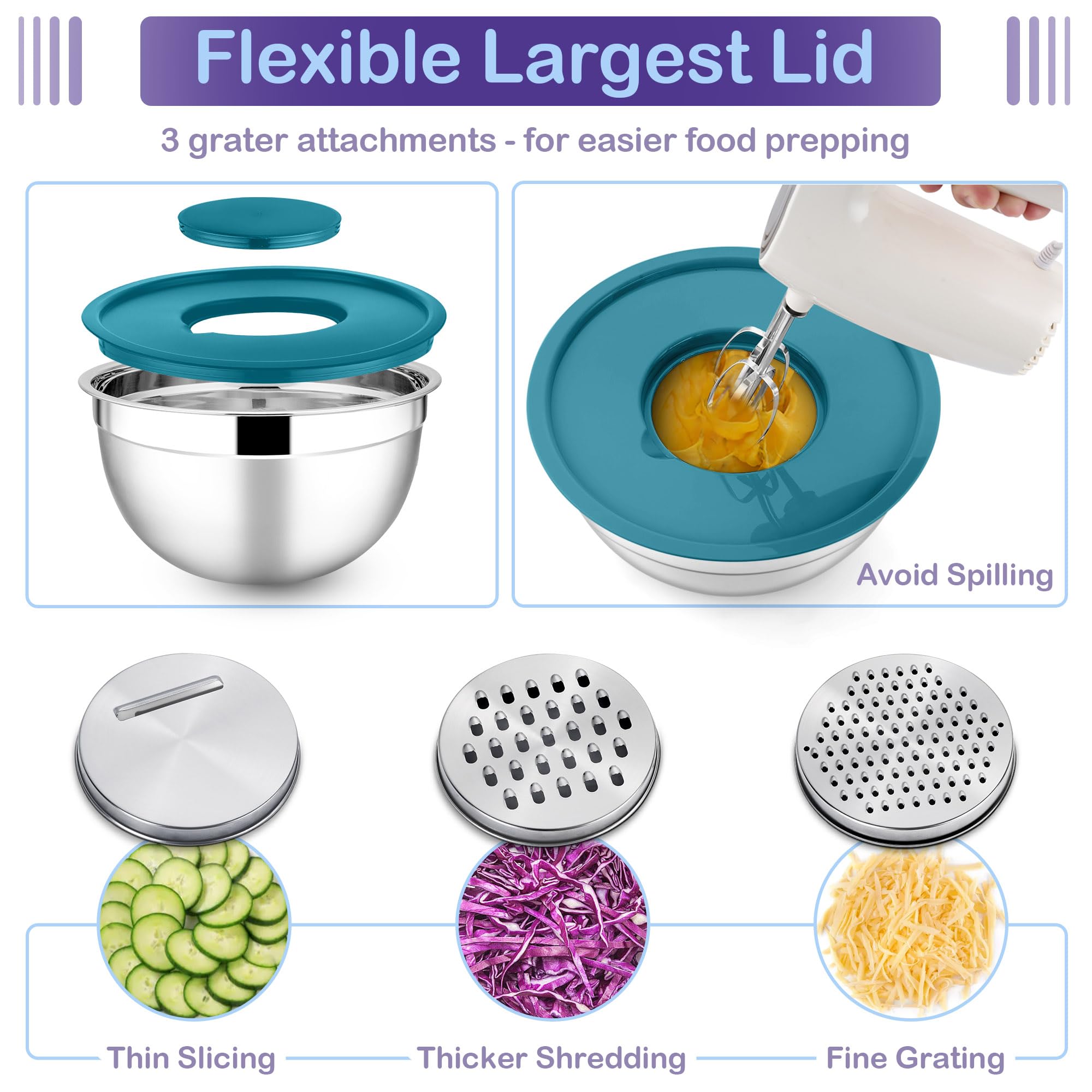 Joyfair Mixing Bowls Set of 5, Stainless Steel Nesting Salad Bowl with Airtight Lids - Image 3