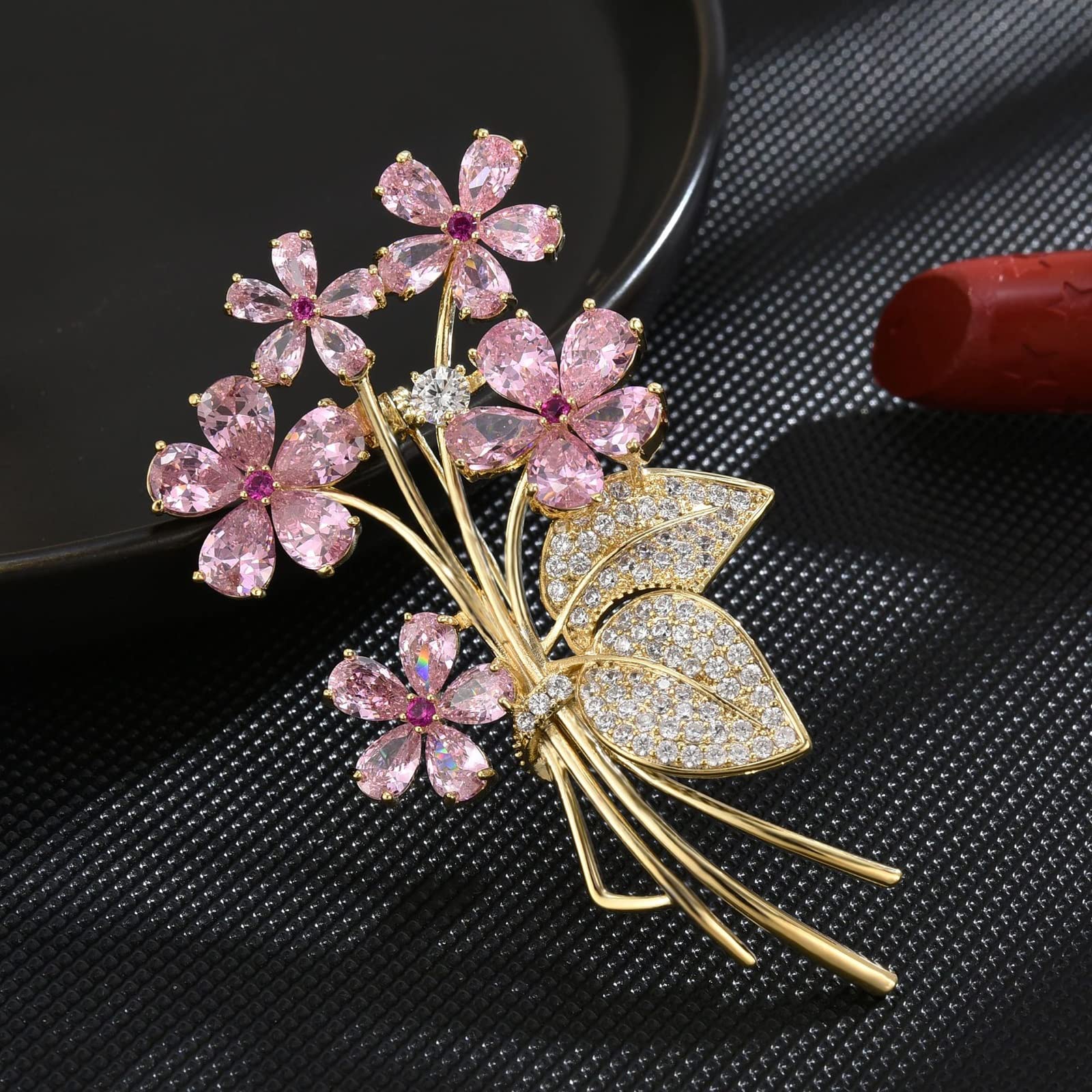 Micro Zirkonia Rosa Blumenstrauß Brosche Blumen Corsage Mantel Anzug Accessoire