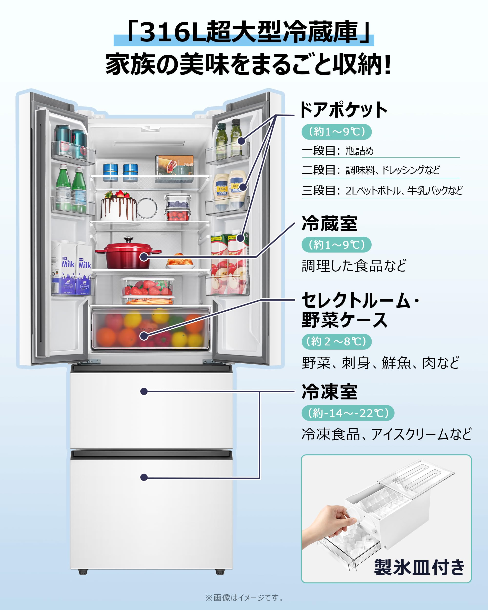 Amazon.co.jp: TCL 冷蔵庫 幅62.5cm 316L 4ドア フレンチドア 観音開き
