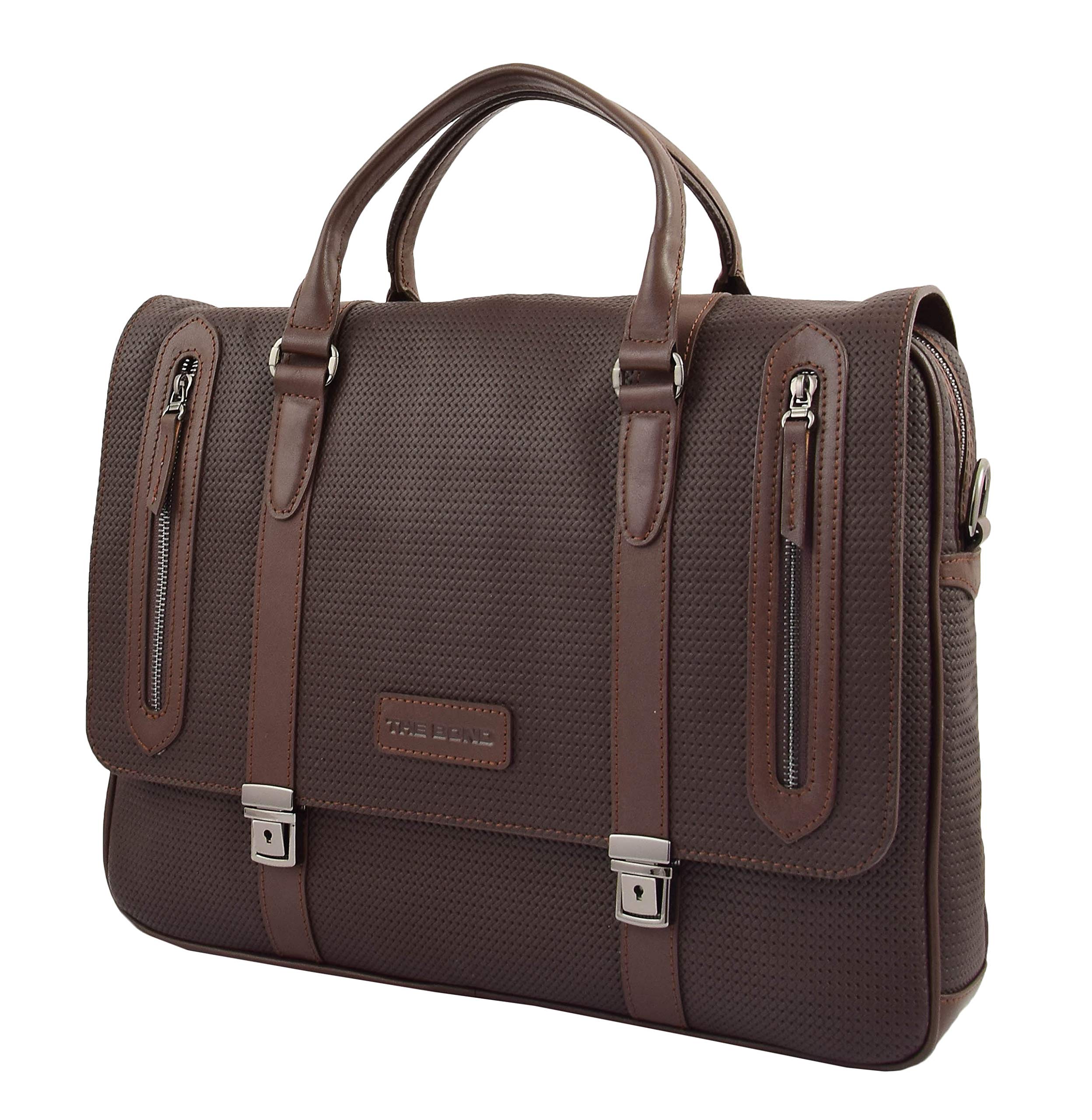 HOL1150 - Maletín de piel auténtica para hombre, cierre de llave, color negro, azul marino y marrón