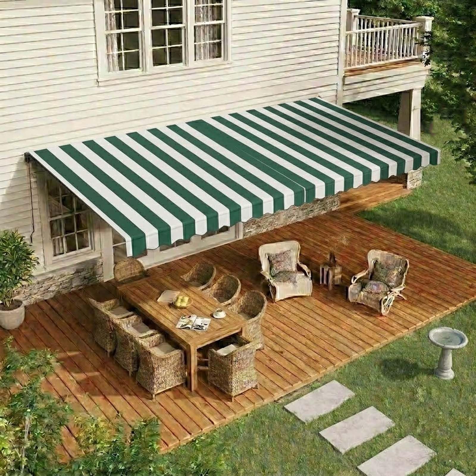 Auvent rétractable pour magasins et restaurants avec toile imperméable vert et blanc