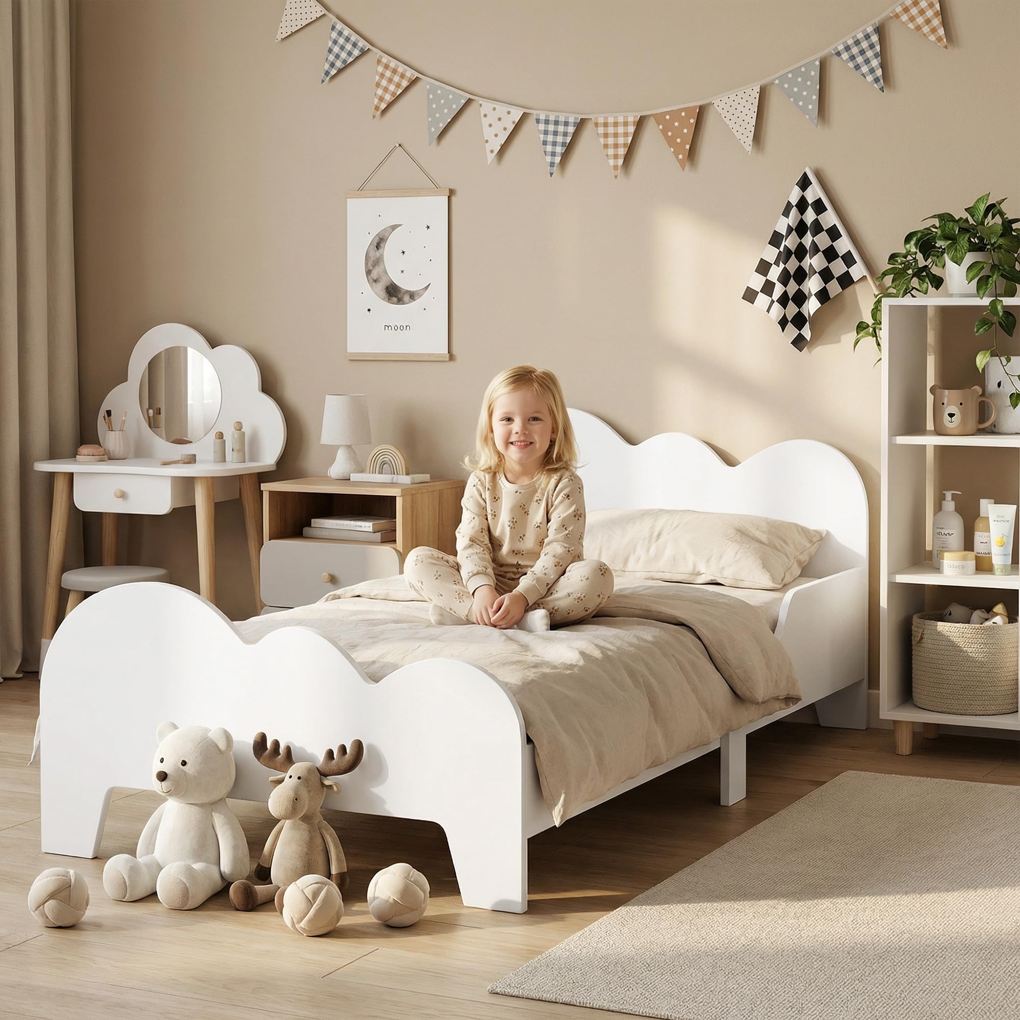 AIYAPLAY Cloud-Themed Toddler Bed with Safety Rails - 143.5 x 74.5 x 56cm  | TJ Hughes