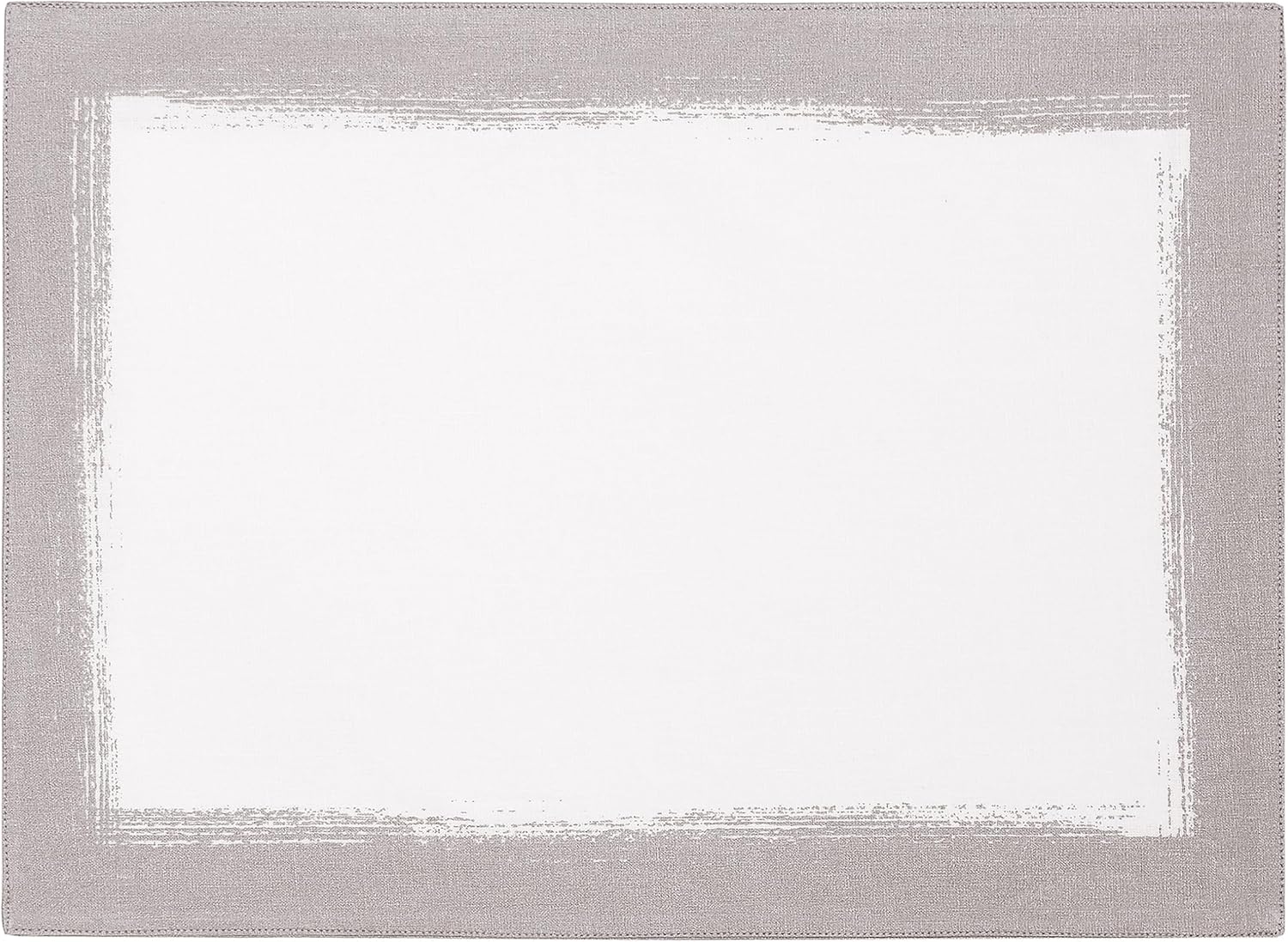 Elrene Home Fashions Villeroy & Boch Metallic Brushstroke Modern Linen Blend Placemat Set, 14 Inches x 20 Inches, Set of 4, White and Silver