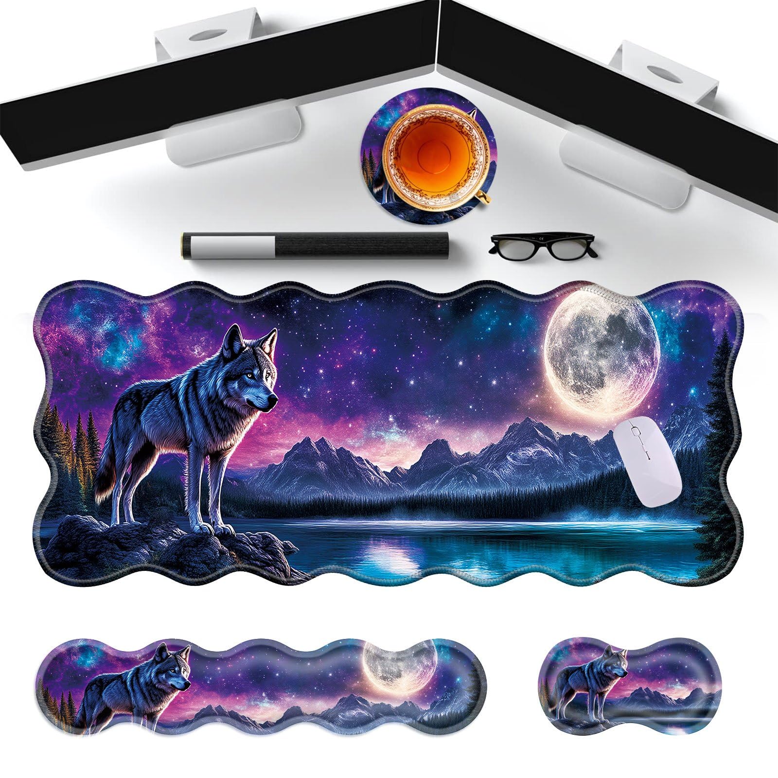 Large Gaming Mouse Pad Keyboard Wrist Rest Pad Wrist Support Mousepad Set Stitched Edge Extended Non-Slip Base Memory