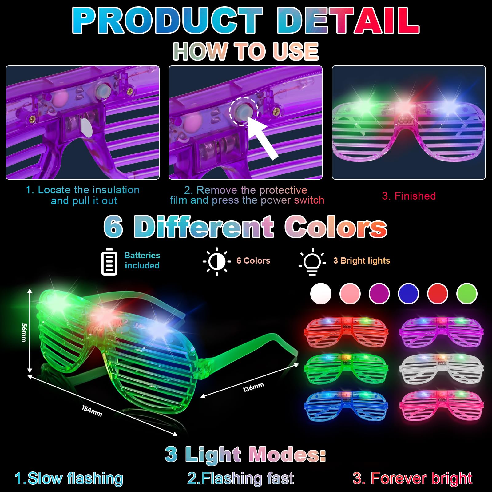 Braccialetti Luminosi Fluorescenti 62 Pezzi, 12 Occhiali LED Occhiali Luminosi per Feste e 50 Starlight Bracciali Luminosi Fluorescenti, Gadget Compleanno Bambini per Party, Feste e Carnevale