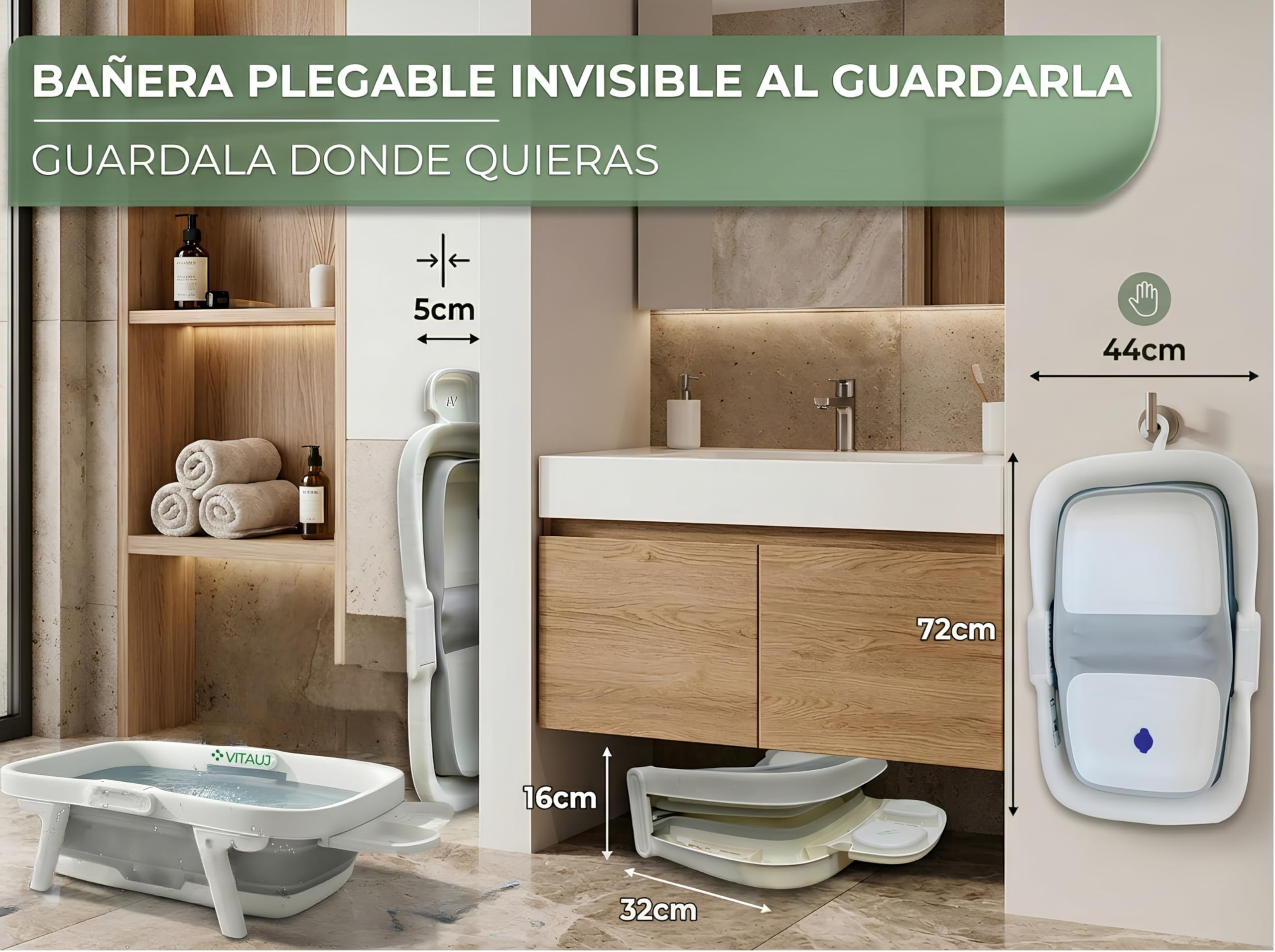 Bañera Plegable Bebé 0–36 Meses con Cojín Antideslizante, Termómetro sin Cables y Juguete | Grande, Segura y Compacta