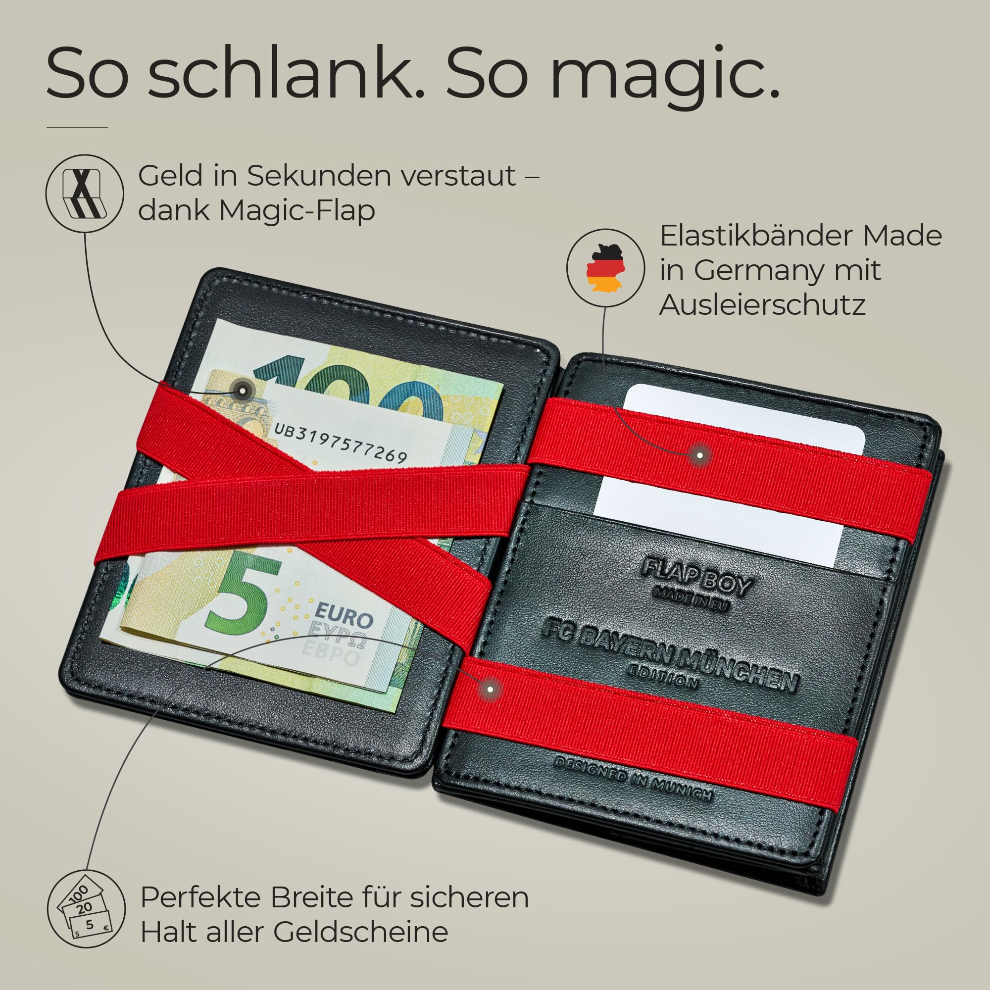 Jaimie Jacobs Flap Boy FC Bayern München Edition Magic Wallet Geldbeutel aus Leder offizieller Fanartikel (Mit Münzfach)