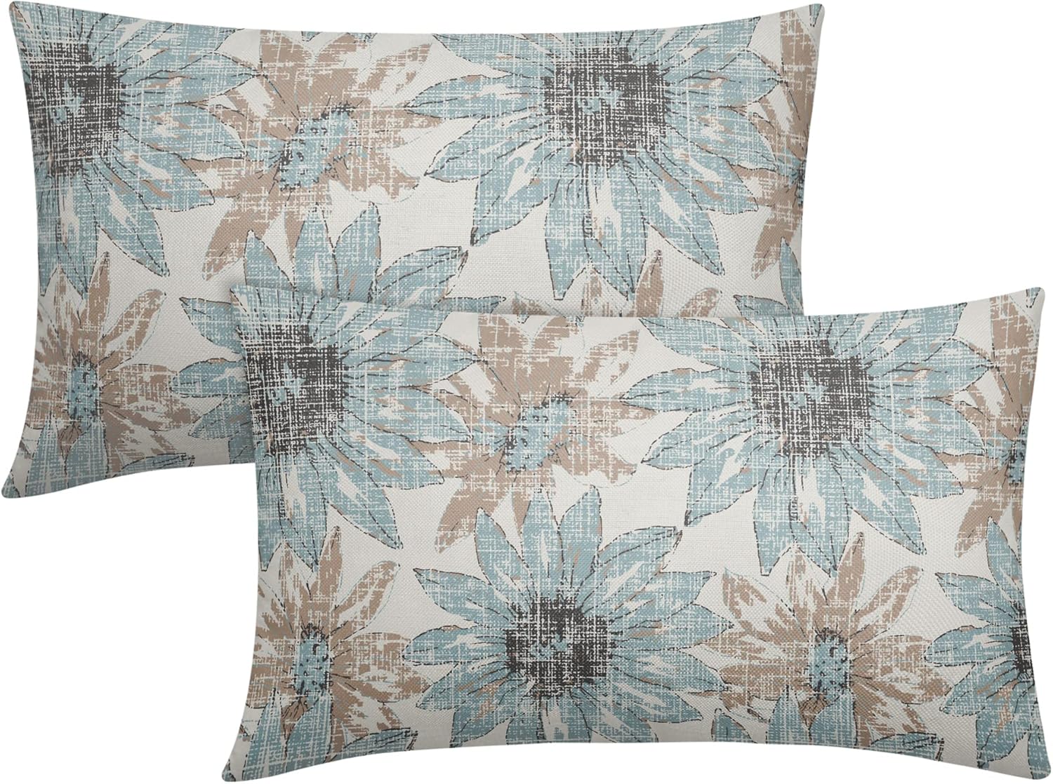 Light Blue and Brown Pillow Covers 12x20 Set of 2 Retro