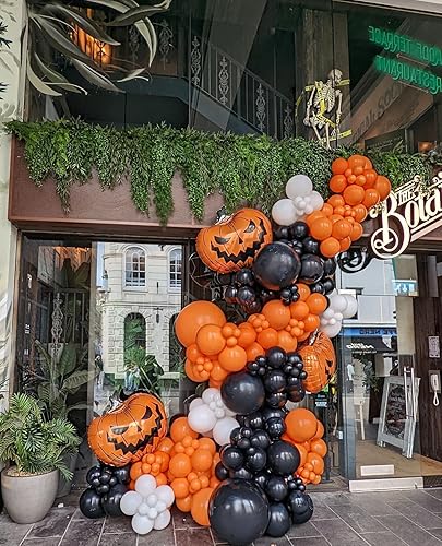 Miniatura 6 de Bonropin 160Pcs Halloween Balloon Garland Arch kit with Black White Orange Silver Agate Balloons for Halloween Day Party Background Decorations