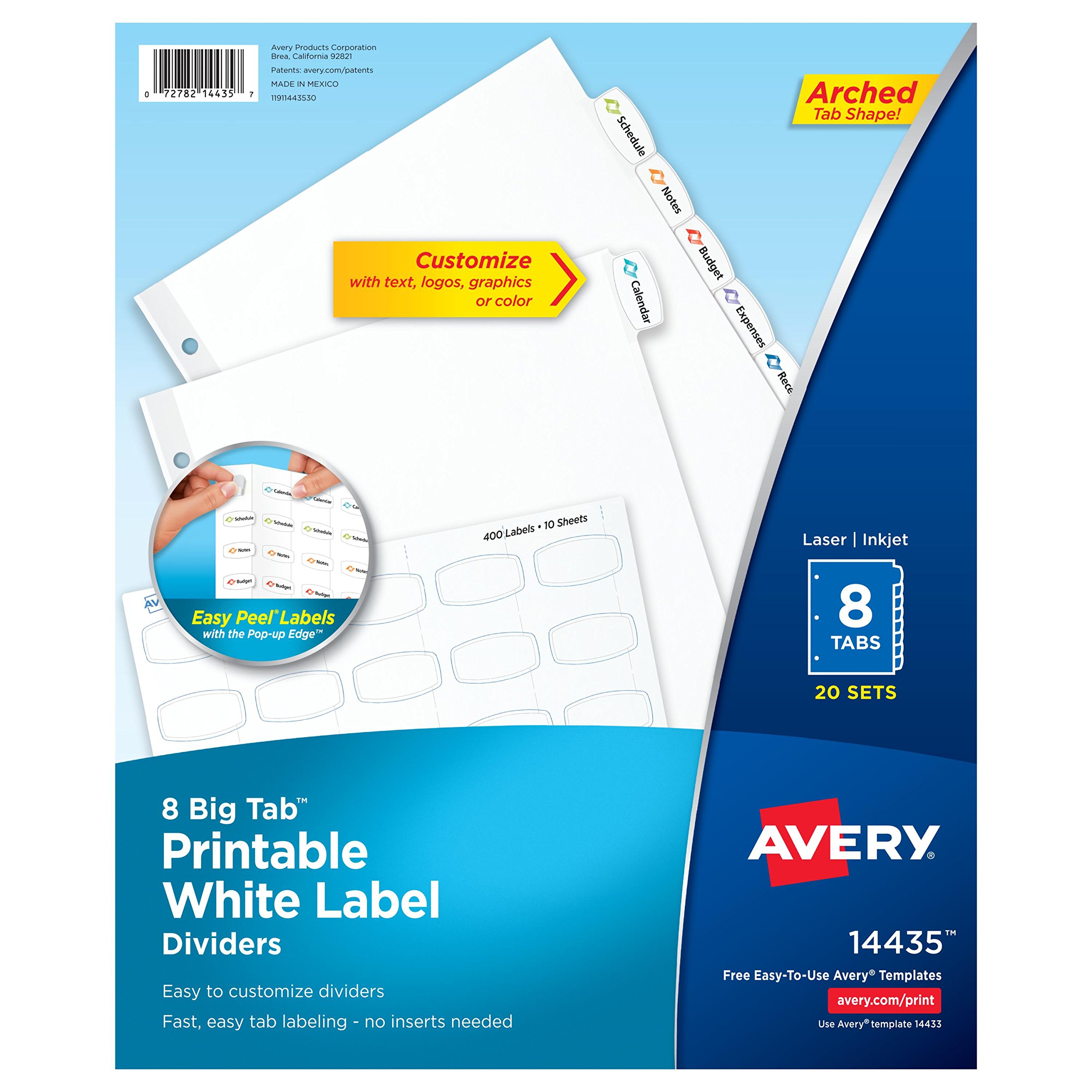 Avery Big Tab Printable White Label Dividers - 160 x Divider(s) - 8 - 8 Tab(s)/Set - 8.5" Divider Width x 11" Divider Lengt