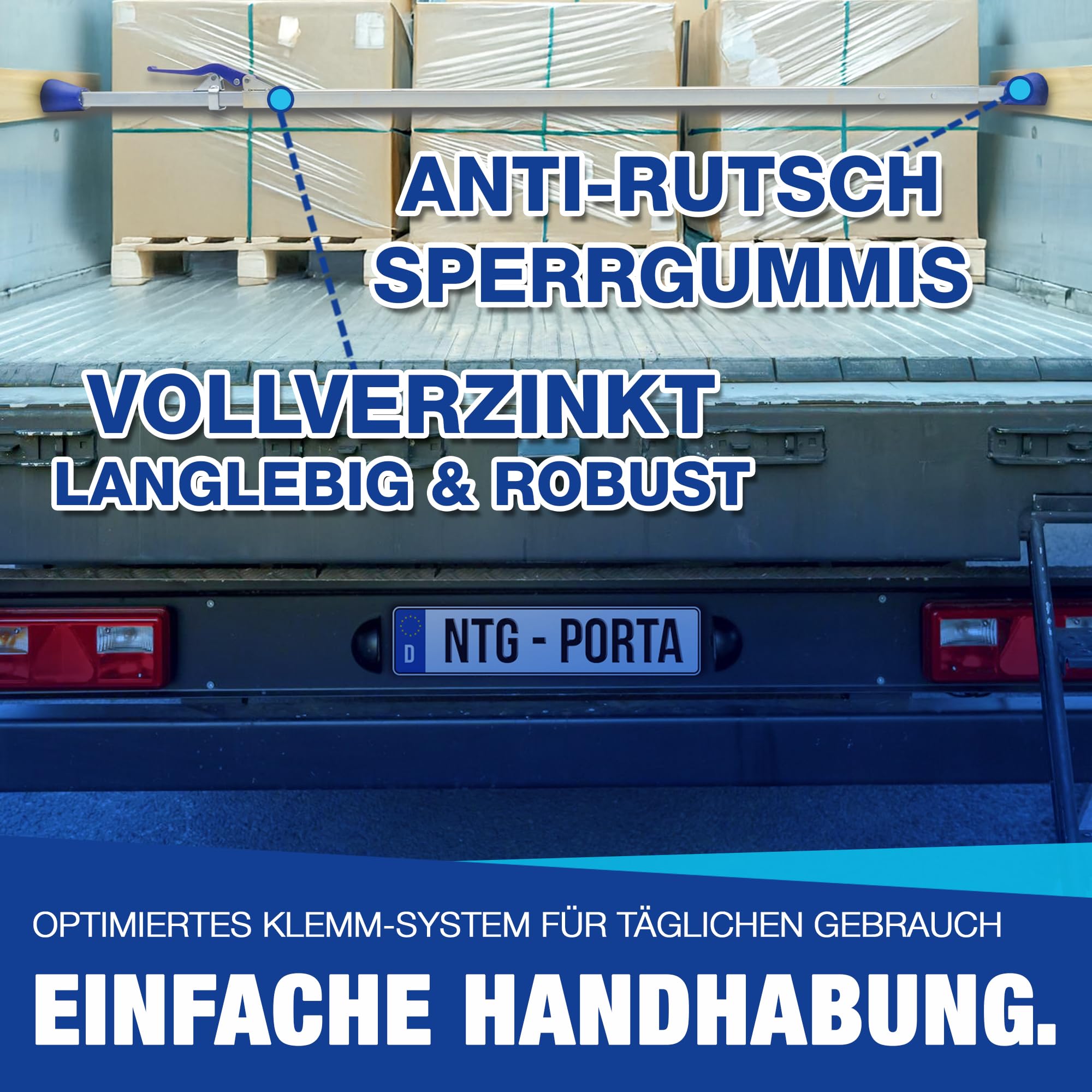 2 x 4-Kant-Klemmbalken Vierkantklemmbalken 1,88-2,85 m Ladungssicherung und Transportsicherung für PKW LKW Anhänger und Transporter