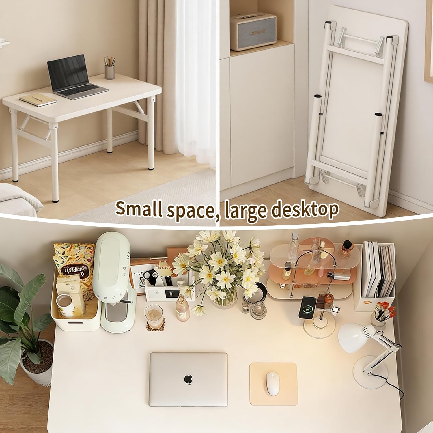 Small Folding Computer Desk - 39.4 Inch Foldable Small Spaces Compact Desk,No Assembly,Bedroom, Dorm and Apartment,Portable Study for Home Office Table