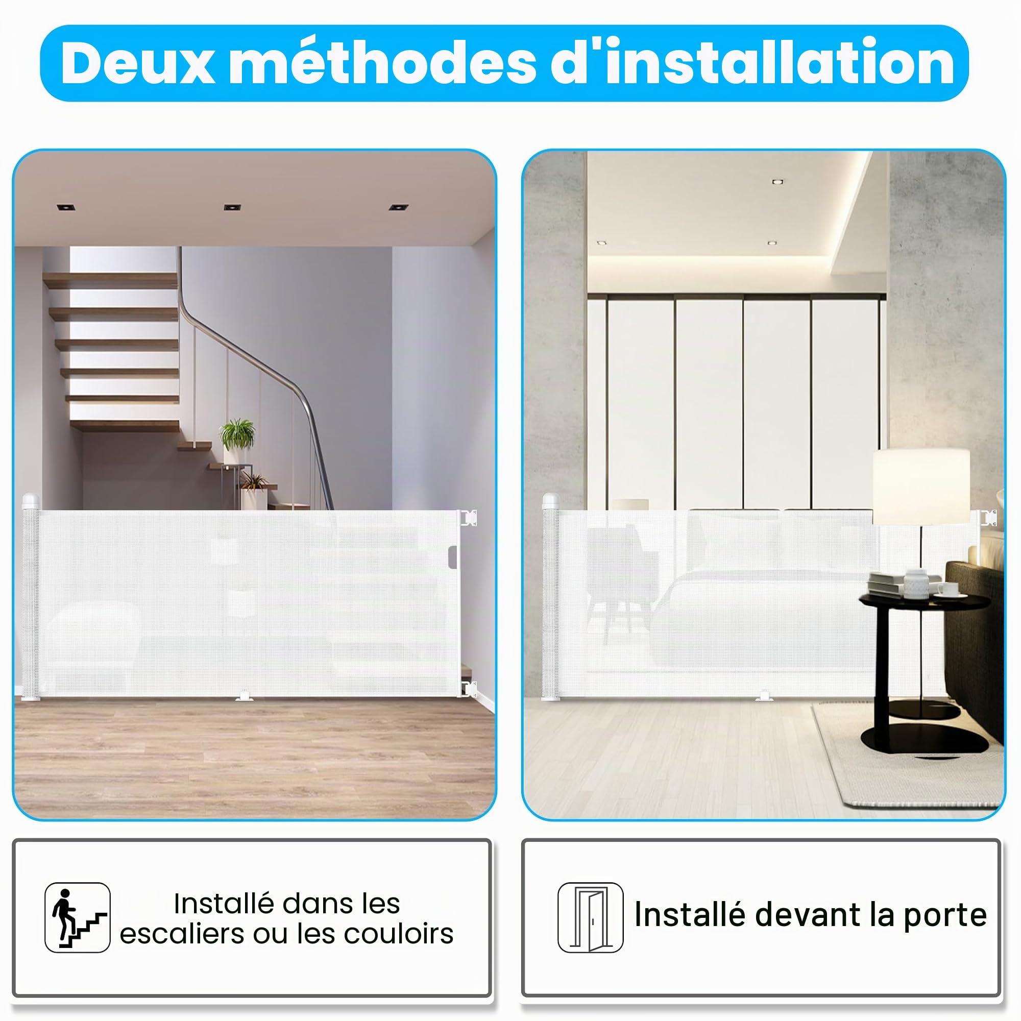 UISEBRT Grille de protection pour porte extensible UISEBRT 0-300 cm, barrière de sécurité pour chien, grille de porte pour bébés et animaux domestiques, Blanc