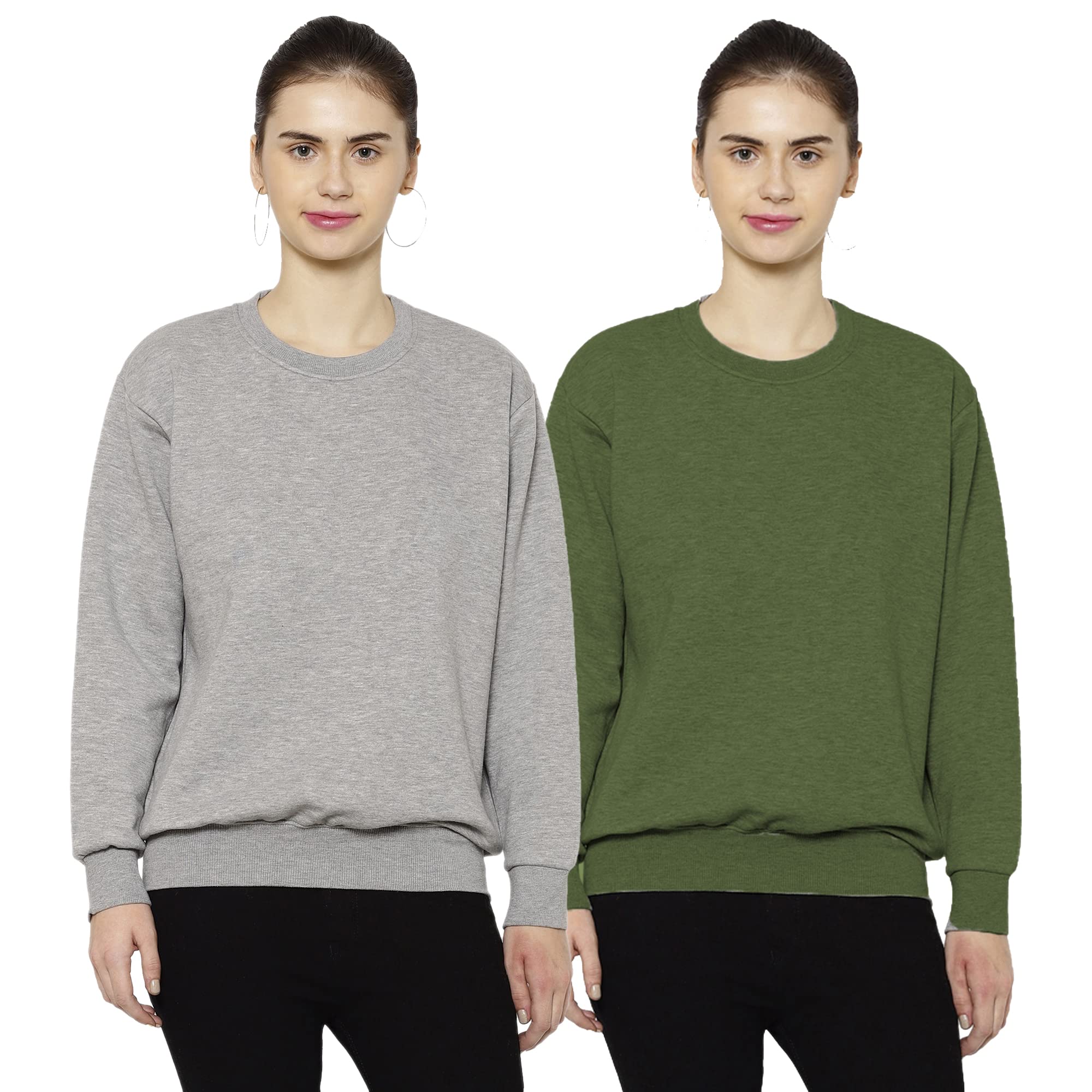 Mack Jonney Fleece Round Neck Sweatshirt for Women (Pack of 2)-SW_RN_MLG_OLV_002-P