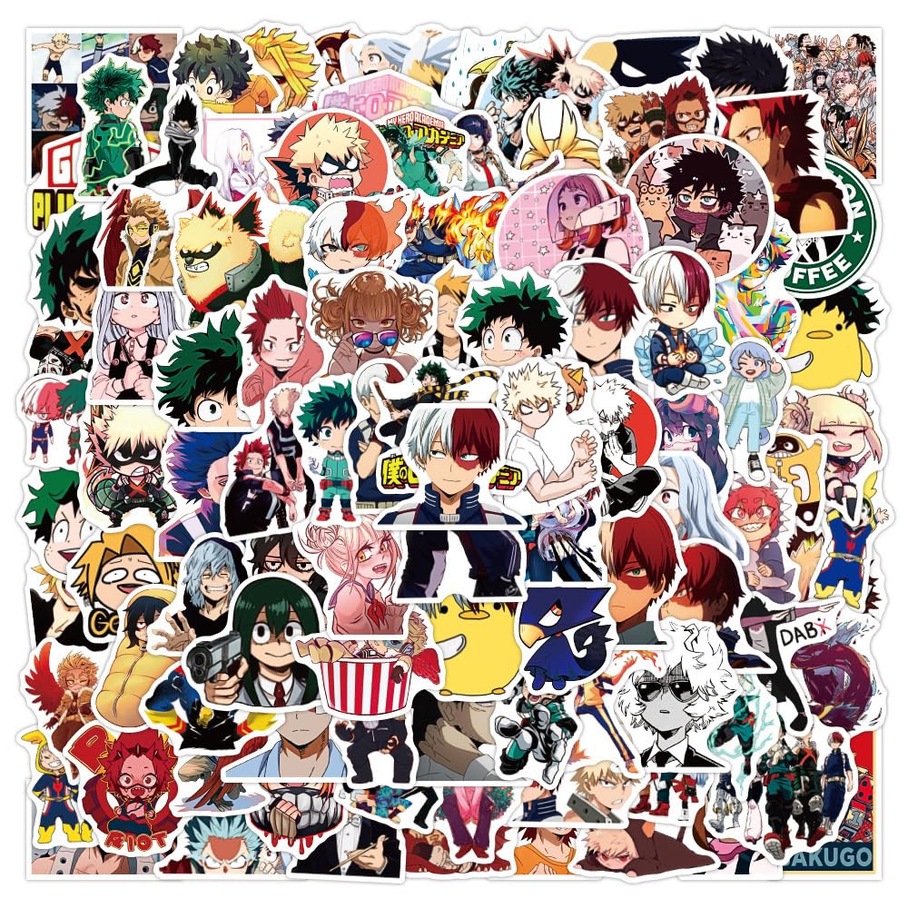 Doyomtoy Anime Heroes 100Pcs Hero Sticker Set, Academia Stickers, Guitar Skateboard Luggage Laptop Stickers, Manga Stickers, Vinyl Waterproof Anime Sticker Set, Teenager Kids Gift