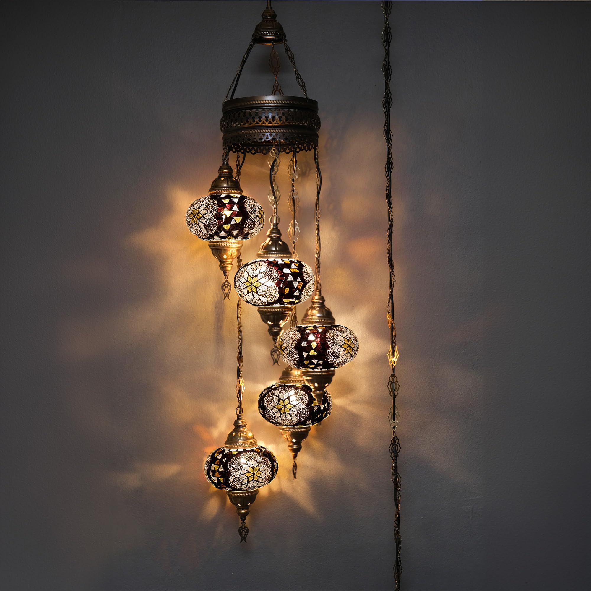 Asylove Turkish Pendant Lamp, Chandelier Moroccan Hanging, Mosaic Ceiling Lighting, 50 inch Height, Docorative Authentic Lamp (Coffemilk)