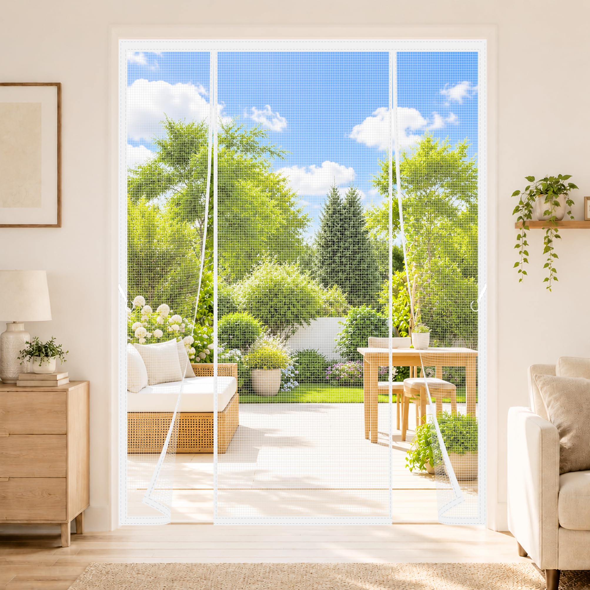 Double Magnetic Fly Screen Door 290x220cm Double Door Foldable Magnetic Fly Screen Curtain Magic Paste Full Frame Strips Great for Apartment Balcony Doors White