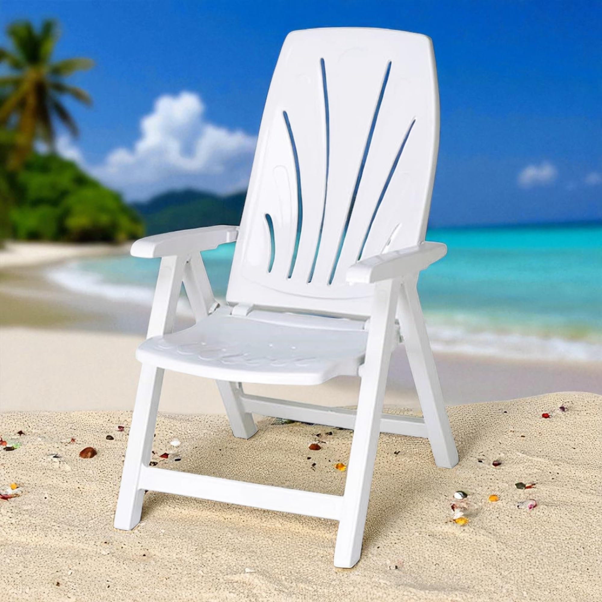 Silla Tumbona Plegable 5 Posiciones de Exterior jardín, Patio, Playa, Camping reclinables de Resina reciclable (2X Blanco)
