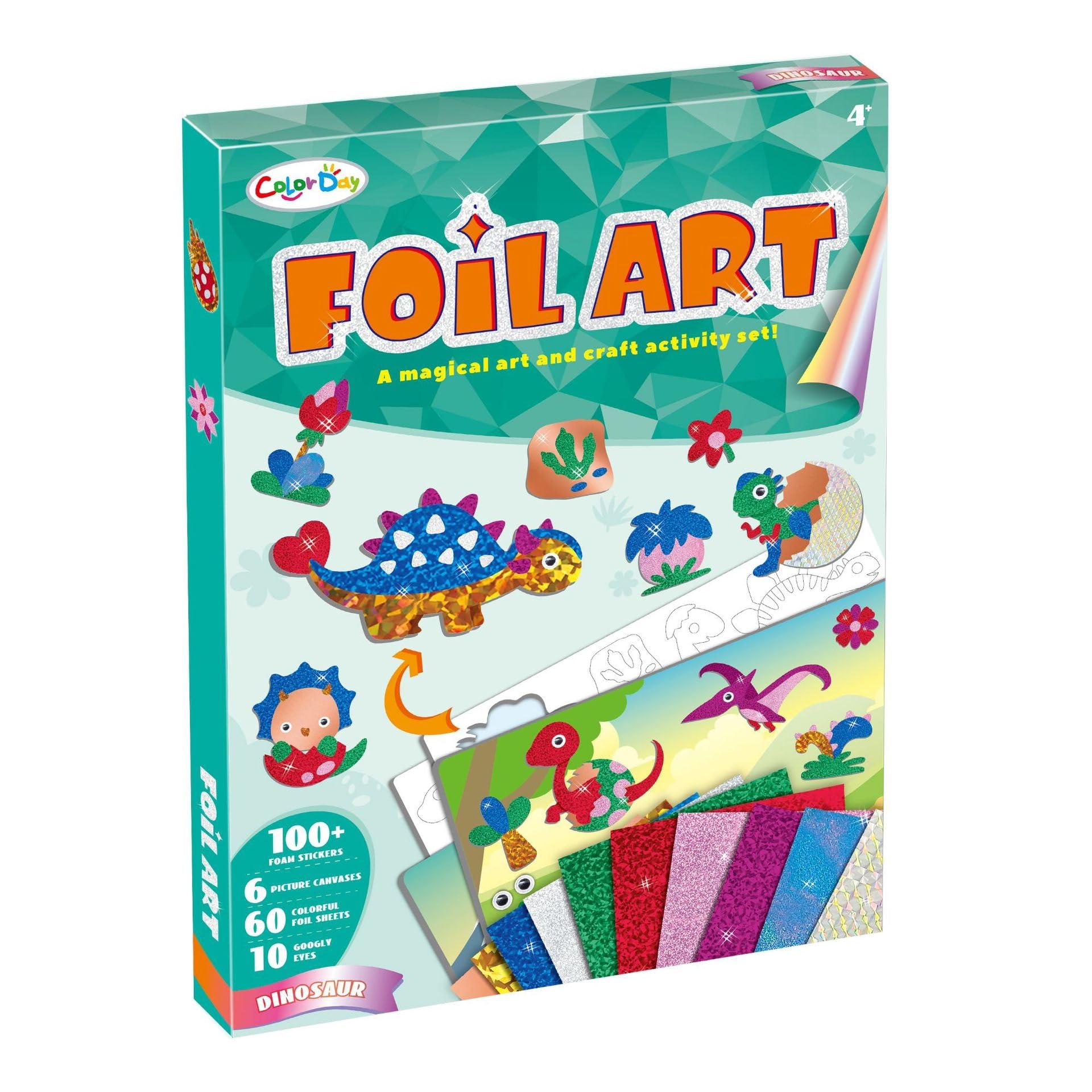 ZIYOUA Craft Kits for Kids - DIY Foil Art, Kids Activity Packs No Mess Arts and Crafts, Travel Toys, Gift Toys for 4 5 6 7 8 9 Years Old Boys & GirlsDinosaurs
