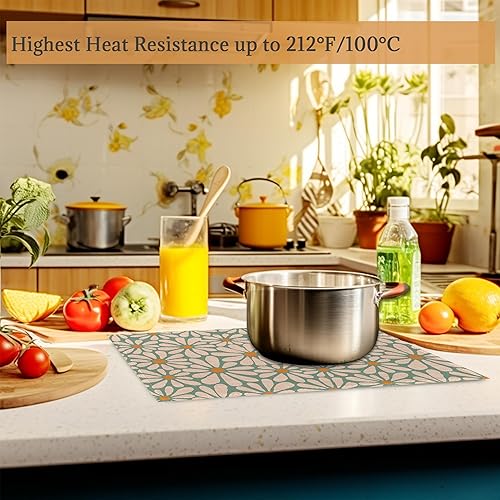 Miniatura 5 de Juego de 6 manteles individuales abstractos con diseño de margaritas y flores, lavables, resistentes al calor, para decoración de fiestas