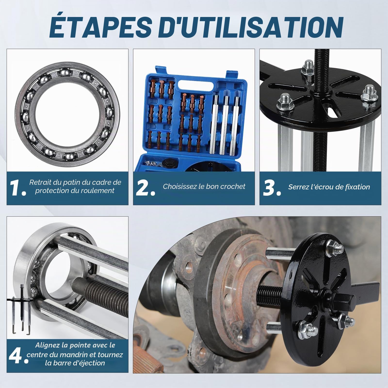 21 en 1 Extracteur Roulement Interieur, Arrache Moyeu 3 Griffes, Outil de Démontage Roulement avec 6 Tailles de Pince, pour Le Démontage des Roulements de Voitures, de Machines et de Moteurs