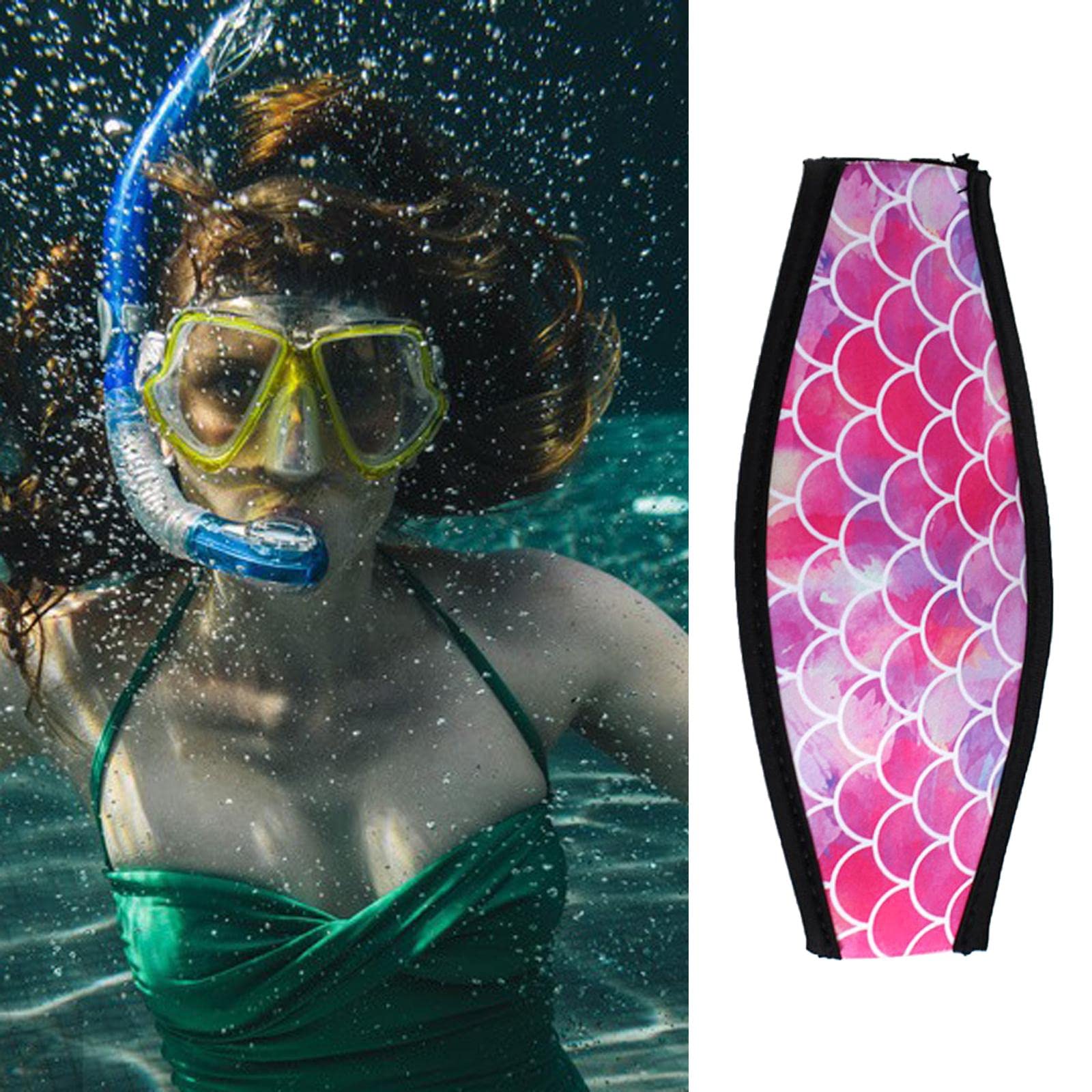 F Fityle per Immersioni Subacquee in Neoprene per Immersione E Snorkeling Proteggi Cinghie per Maschera a Fascia per Capelli Lunghi, Motivo a conchiglia rosa