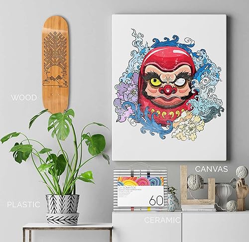 Miniatura 8 de Bolígrafos de pintura acrílica para pintura de rocas, piedra, cerámica, vidrio, madera. 48 bolígrafos de punta media. Resistente al agua. Secado