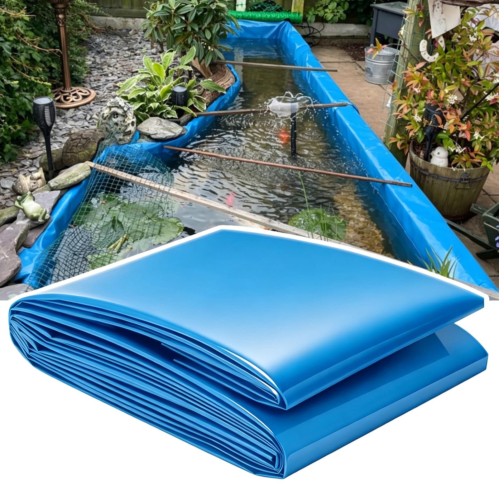 Scumlovy Outdoor Blue Fish Pond Liner, Durable Underlayment Membrane, Resistant Waterproof Sealing Film for Gardens Koi Ponds Landscaping Artificial Lake 4x5m 5x5m 6x8m 10x15m | 7x12m(23x39.3ft)